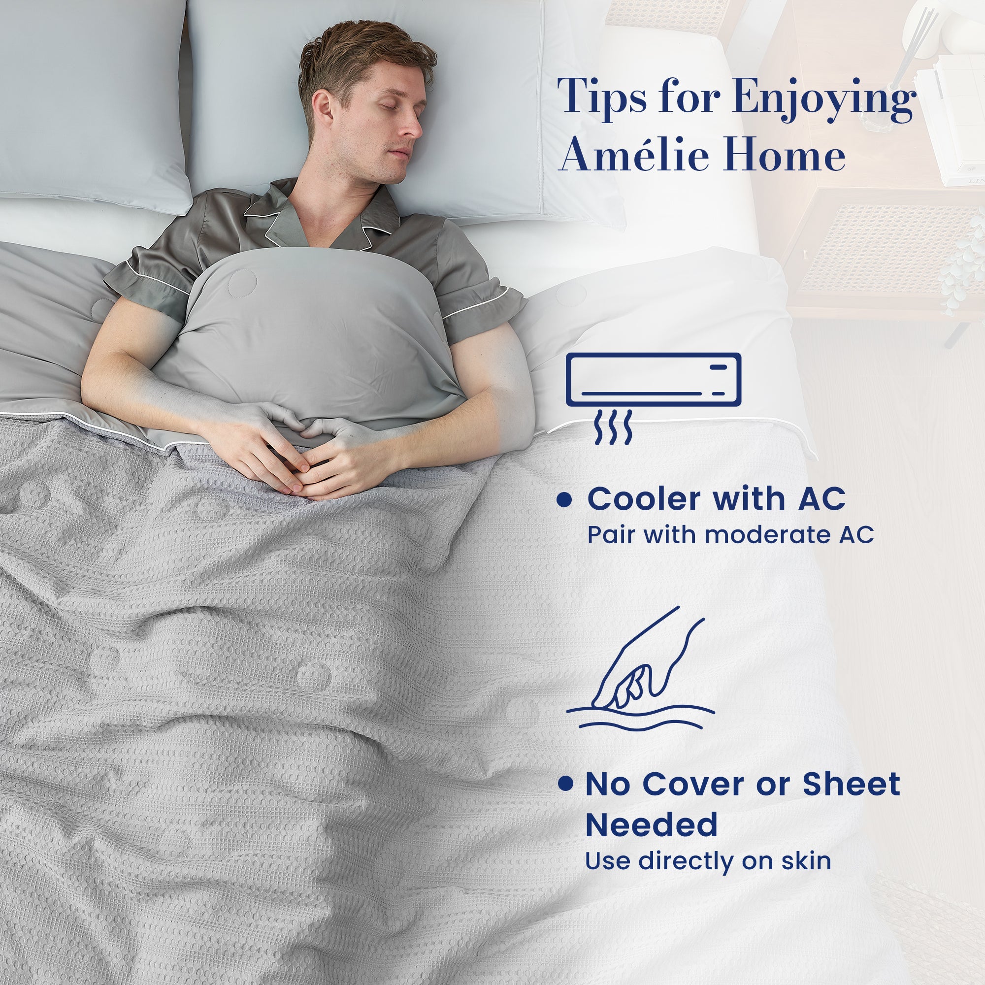 Tips for using Sorona® Natural Fiber Waffle Cooling Comforter.#color_Grey