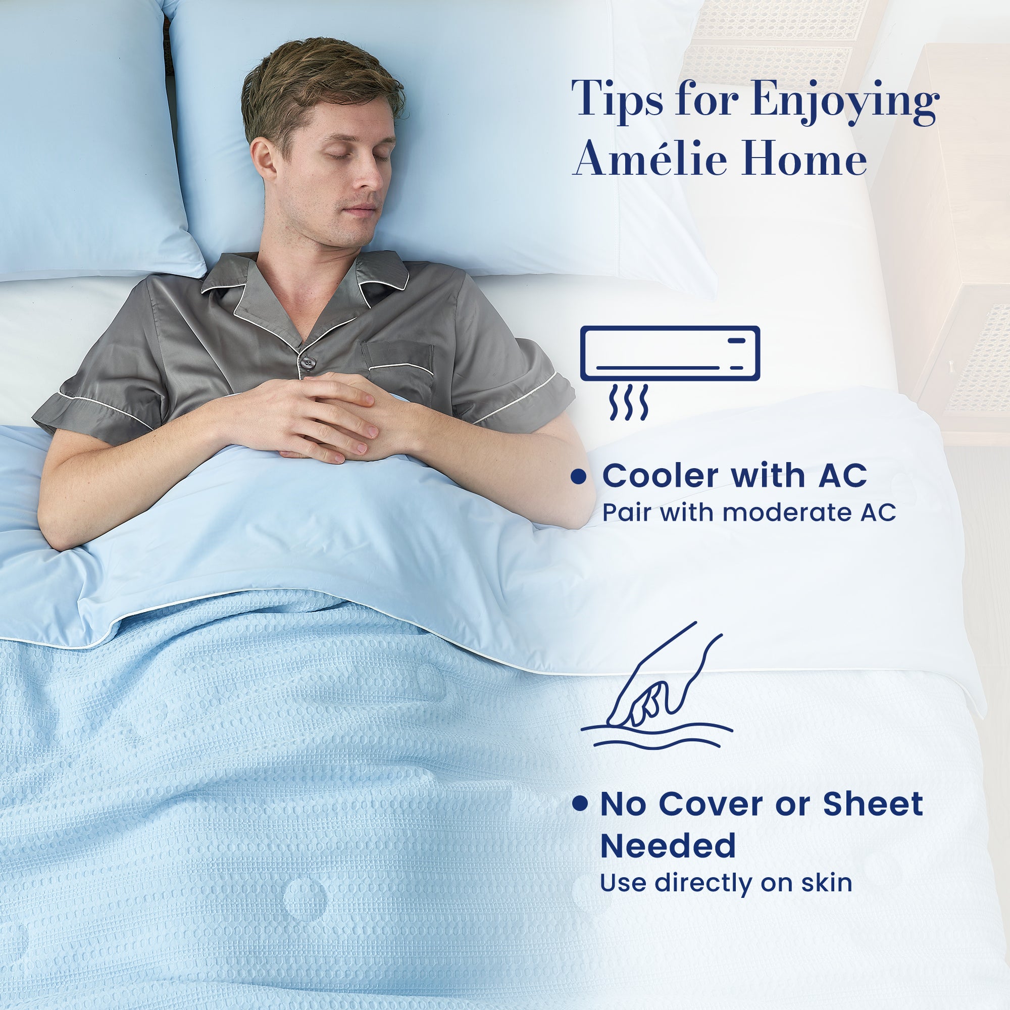 Tips for using Sorona® Natural Fiber Waffle Cooling Comforter.#color_Blue