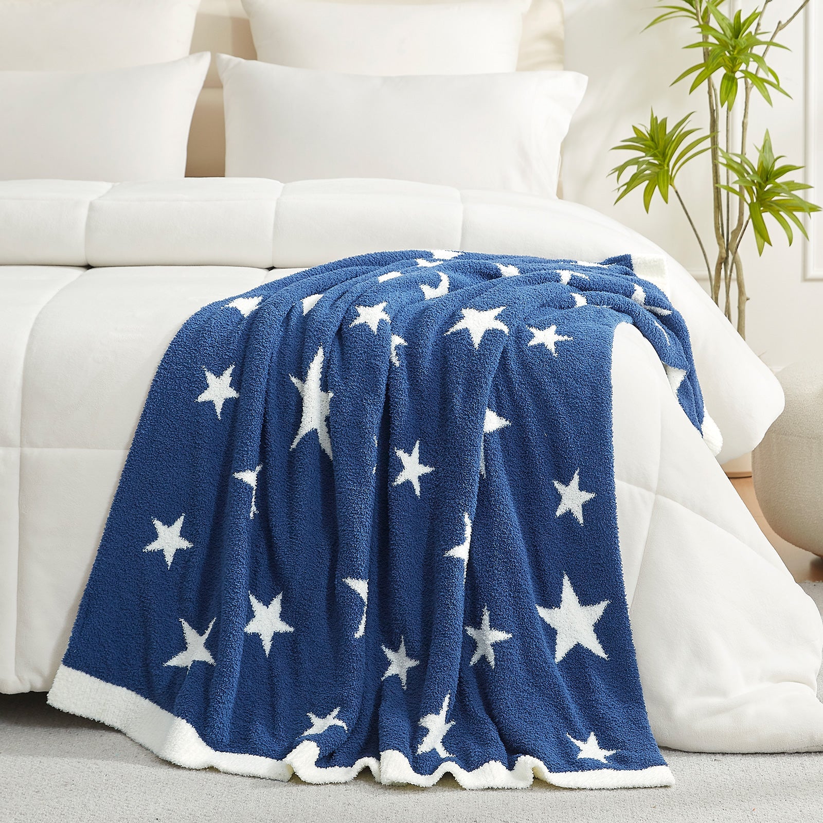 Reversible Star Feather Yarn Knit Throw Blanket