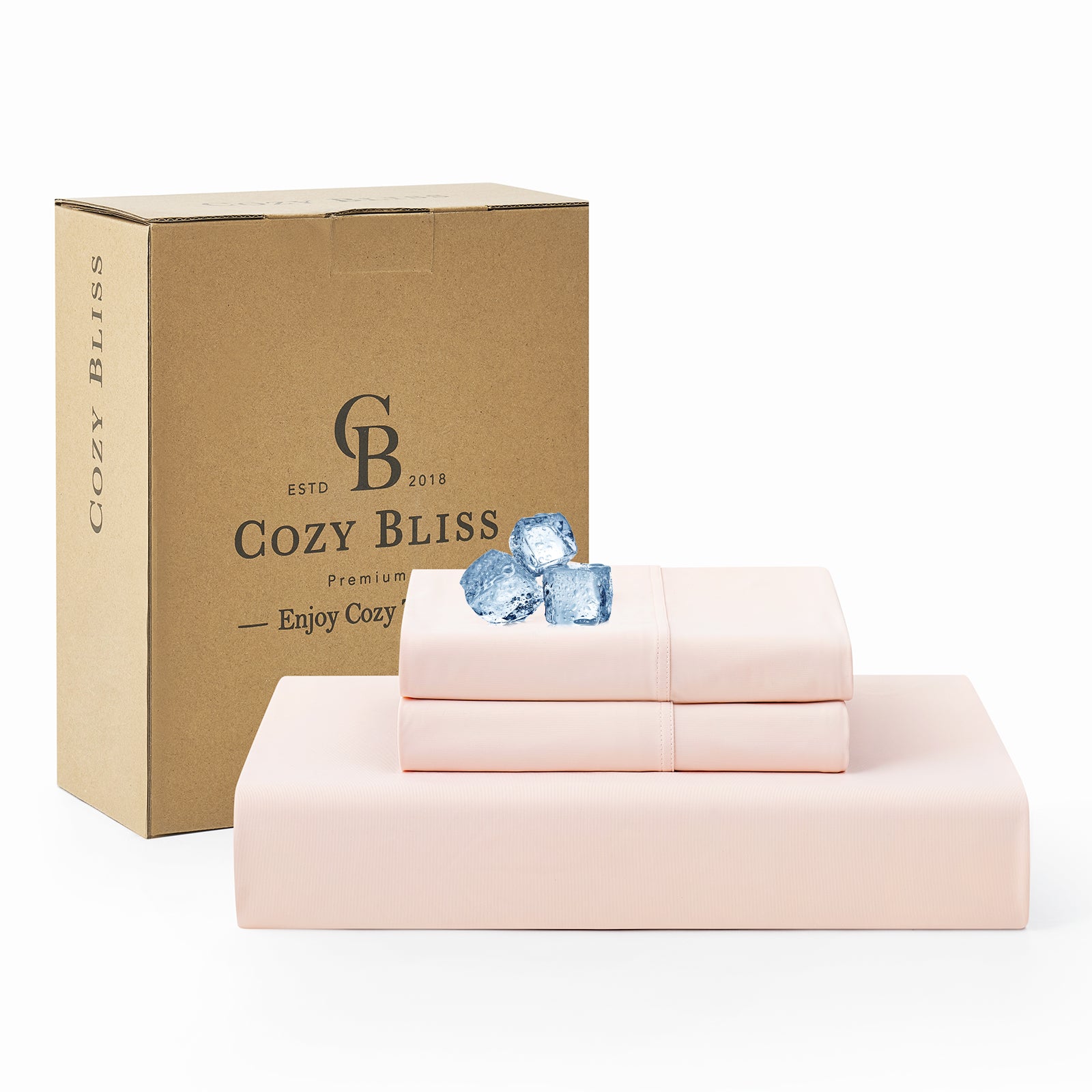 Cozy Bliss blush pink cooling fitted sheet set, ultra-soft and breathable. Includes fitted sheet and pillowcases. #Color_Pink