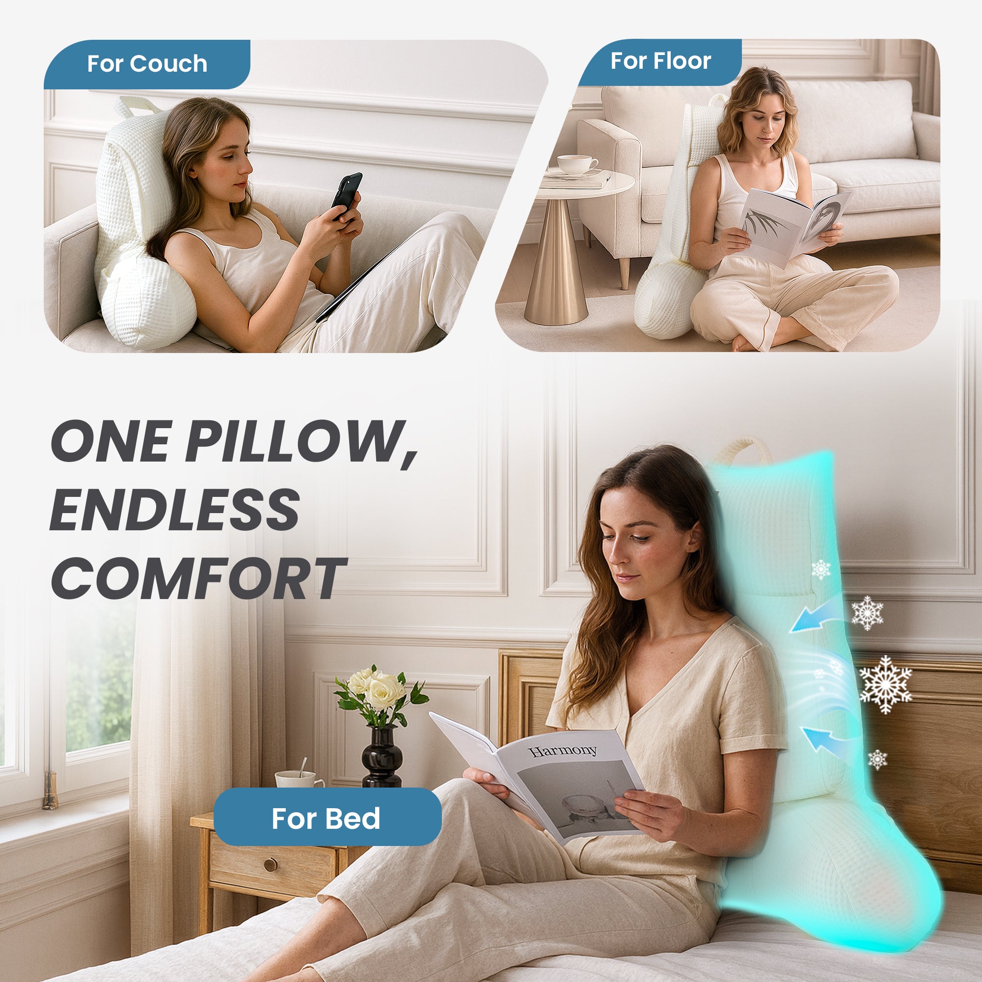 Cooling Waffle Knit Reading Pillow - Ivory