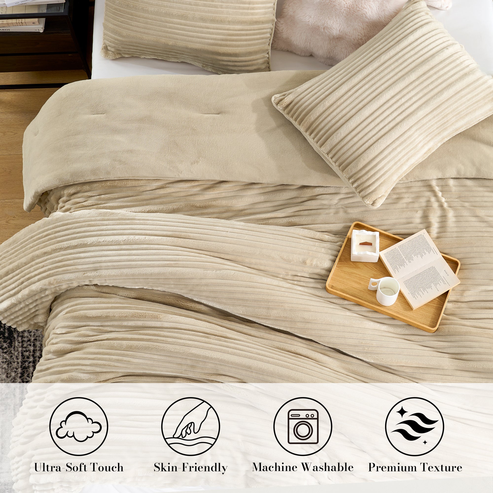 Winter Striped Flannel Fleece Comforter Set