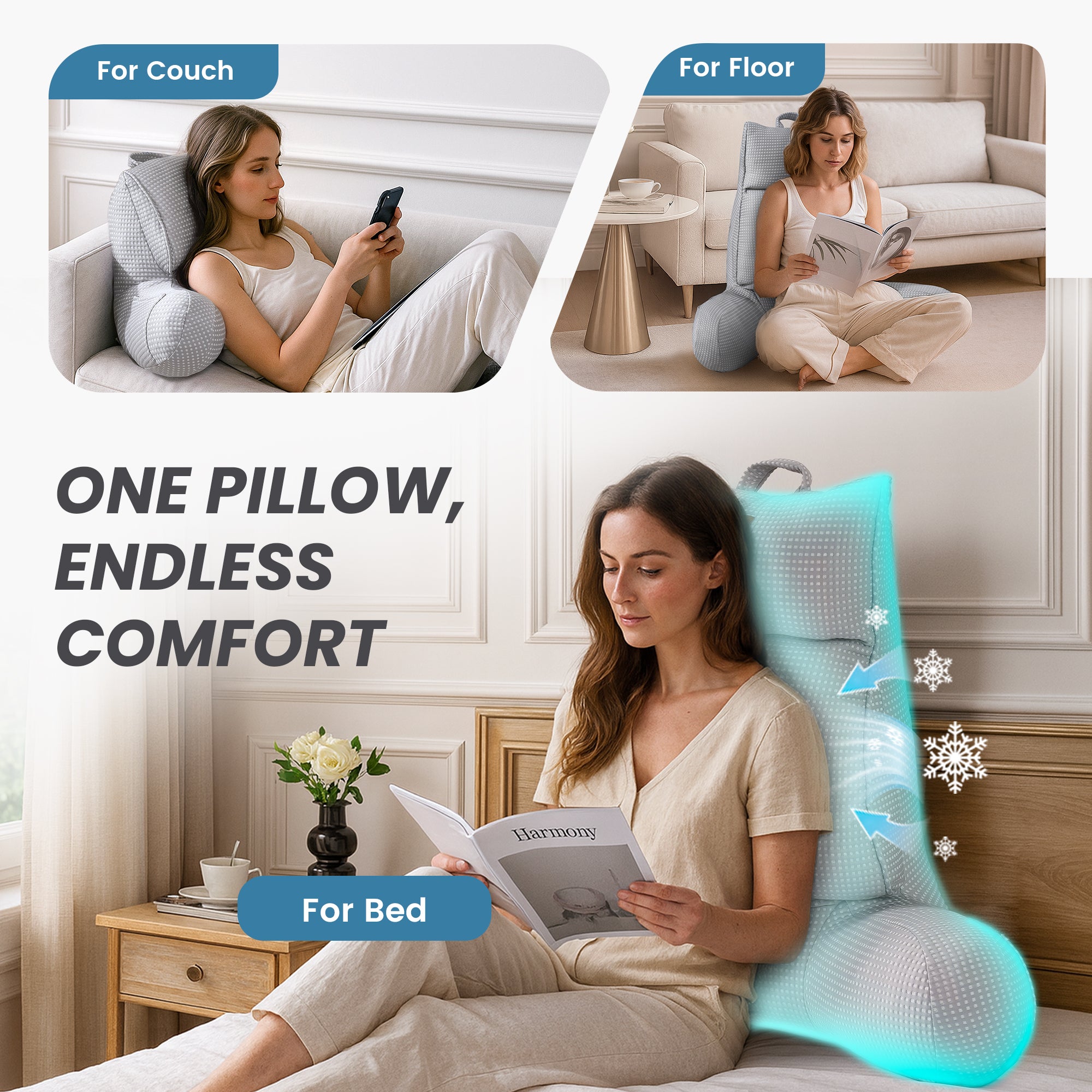 Cooling Waffle Knit Reading Pillow - Grey