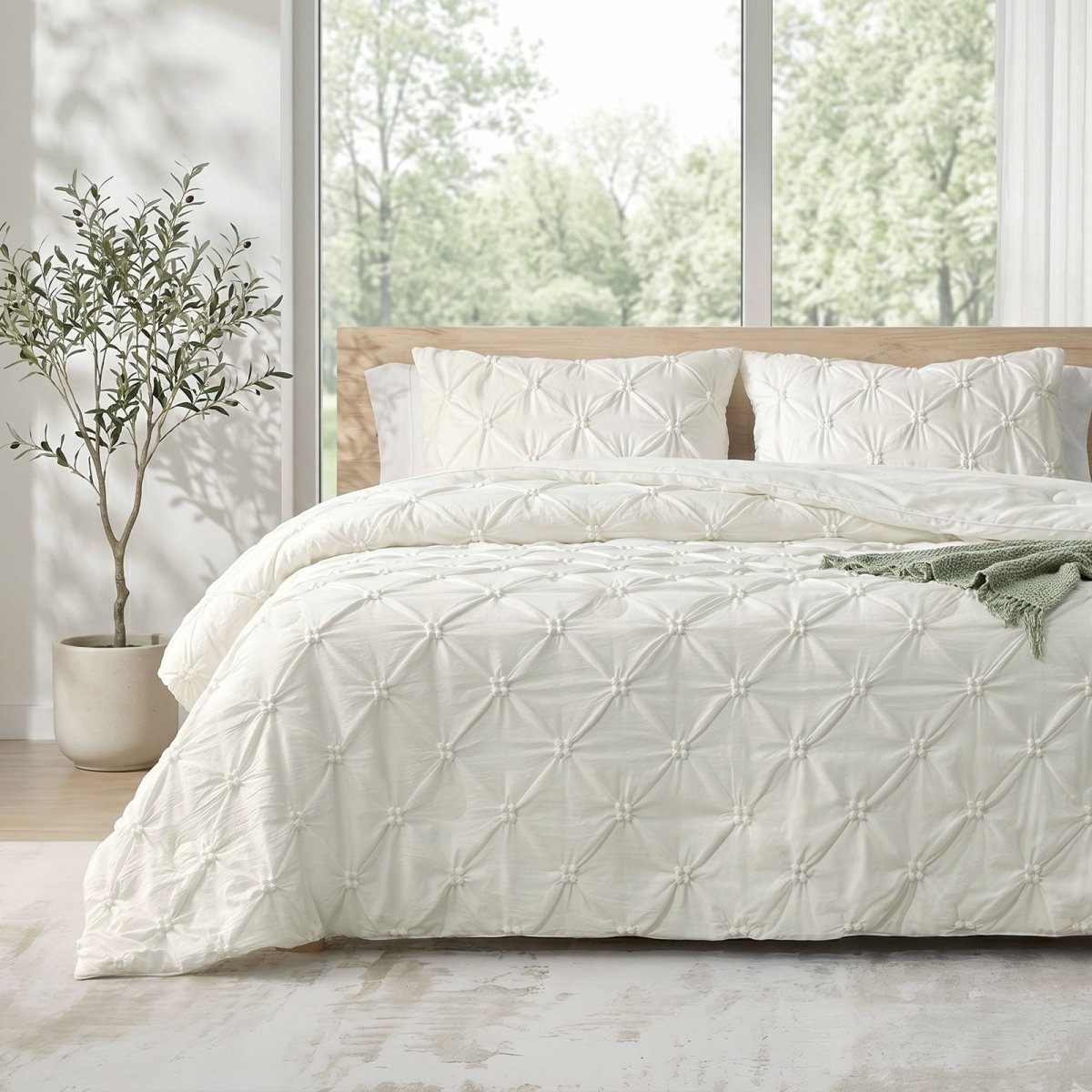 Cozy Bliss Pintuck Cooling Comforter front view #Color_Off White