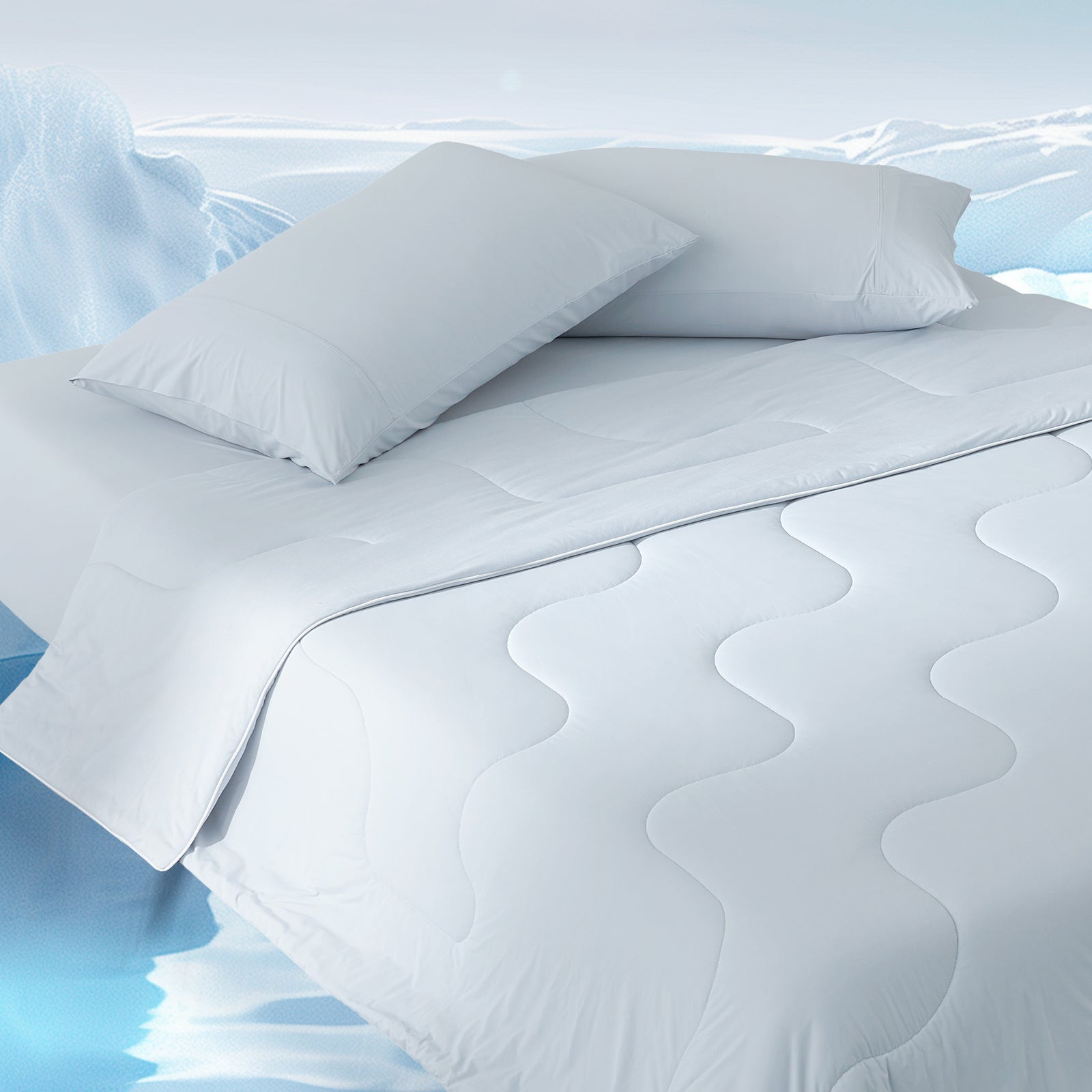 White Cozy Bliss cooling comforter set, breathable blankets #color_Cool Blue