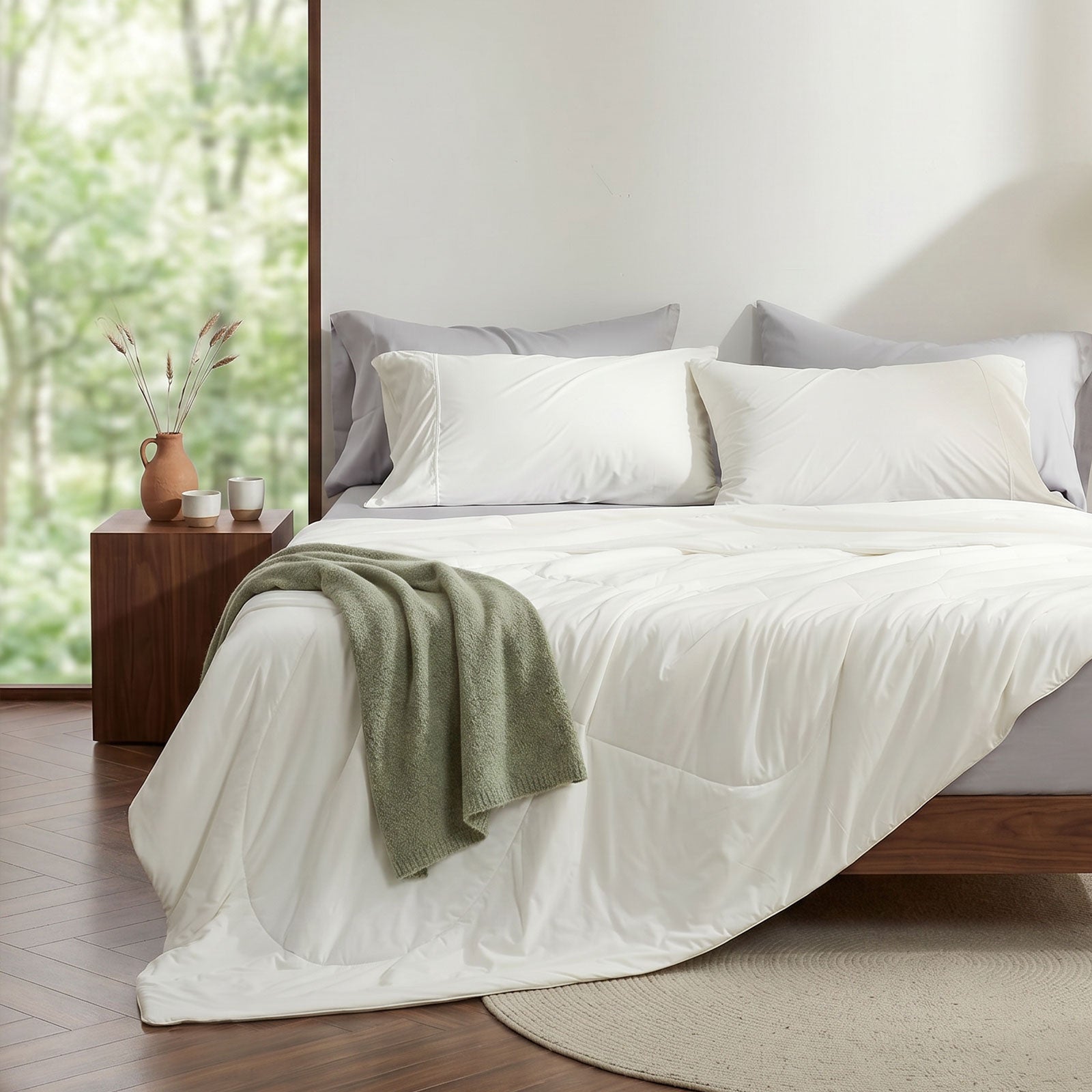 Cozy Bliss Cloud-like Extra Cooling Comforters for hot sleepers front view. #Color_Off White