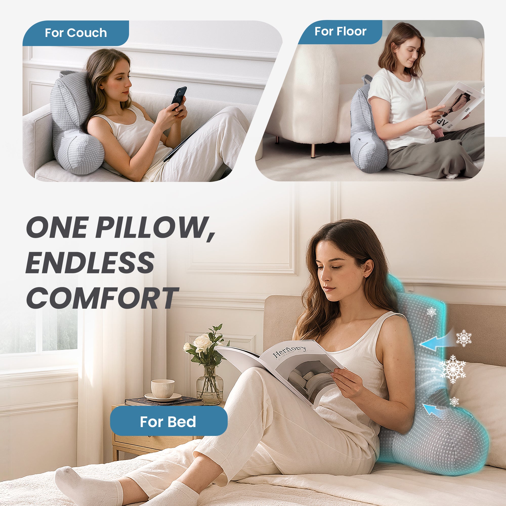 Cooling Waffle Knit Backrest Reading Pillow - Blue