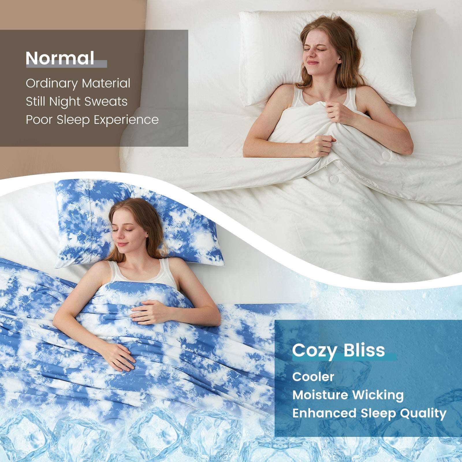 Cozy Bliss Cooling Comforter: Enhanced Sleep Quality #color_Tie Dye Denim Blue