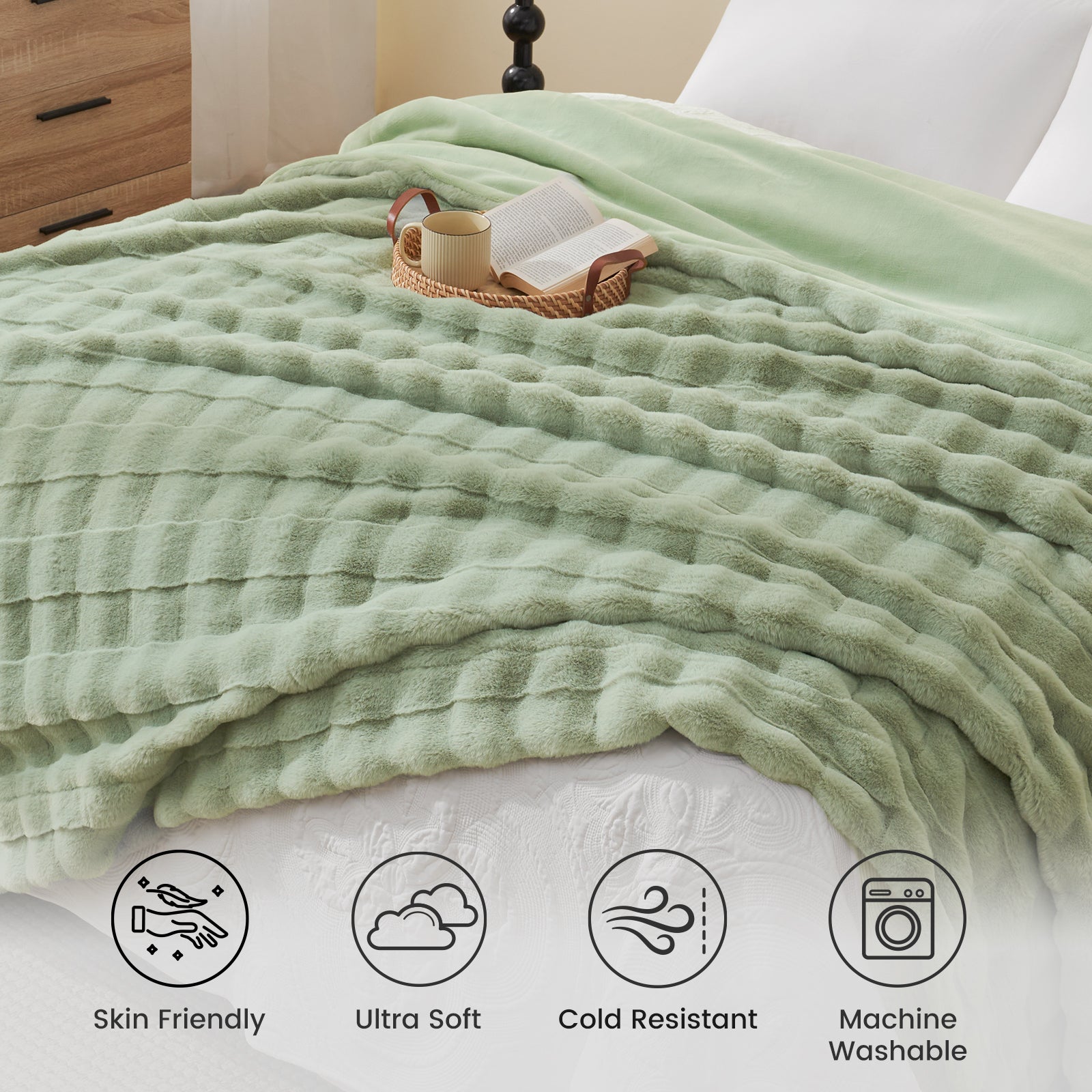 Cross-striped sage green cozy blanket, ultra-soft and machine washable, perfect for home decor. #color_Sage Green