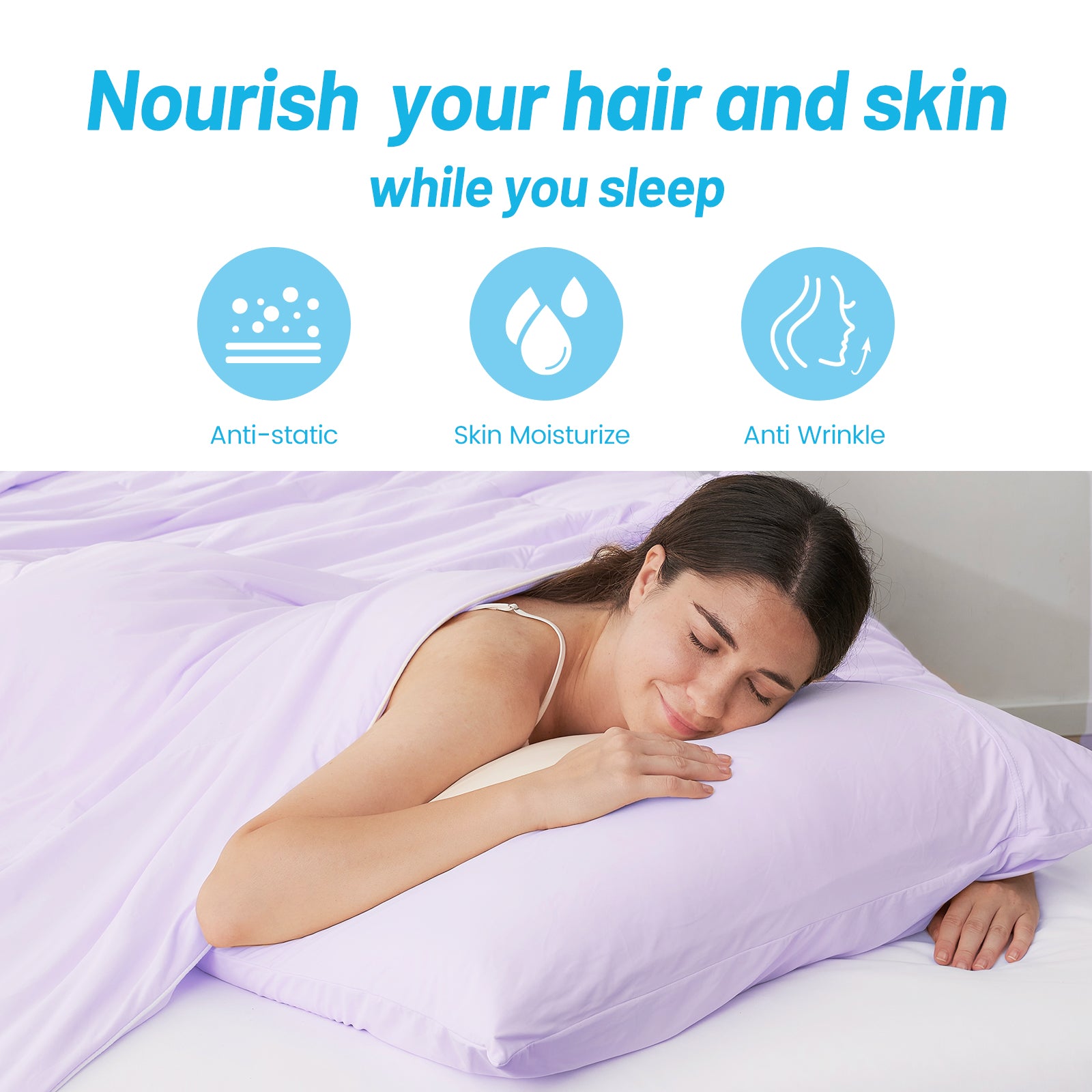 Cooling pillowcase, lavender, for hair and skin health: anti-static, moisturize, anti-wrinkle, cozy bedding. #color_Purple