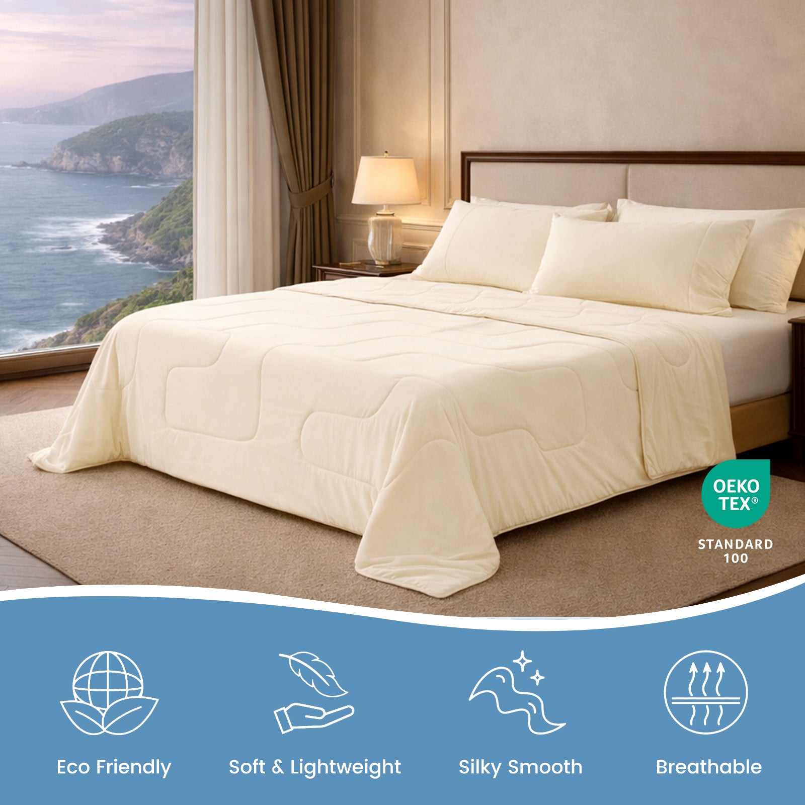 Cozy Bliss Sorona® Natural Fiber Ultra Breathable Cooling Comforter in ivory.#Color_Ivory