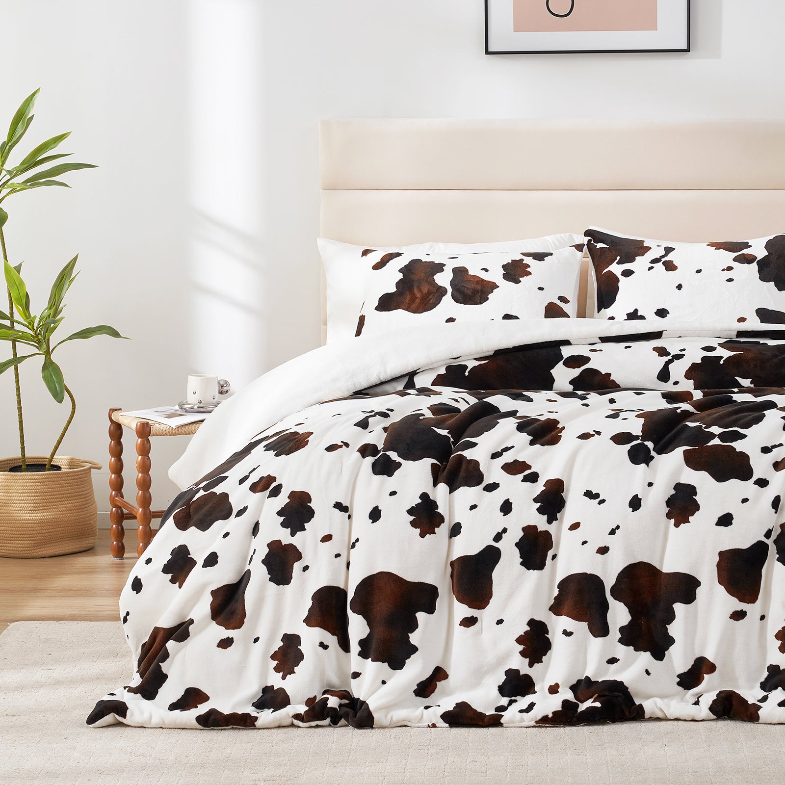 Cow Print Fluffy Comforter Set 1 Comforter + 2 Shams (60% off)