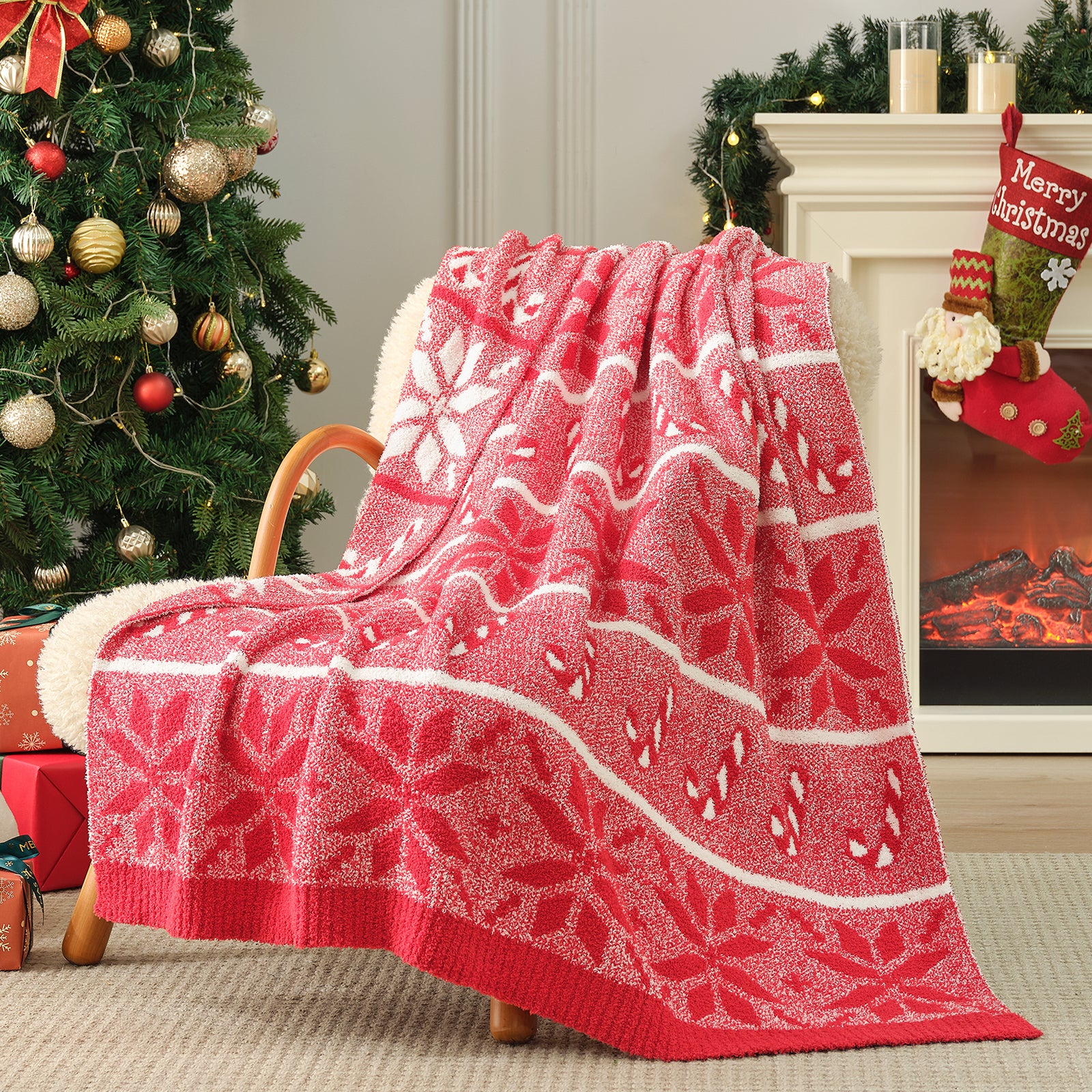 Cozy Bliss x SS Reversible Snowflake Feather Yarn Throw