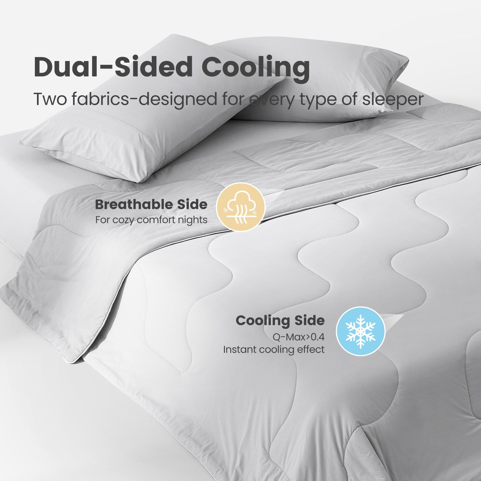 Dual-Sided Cooling Comforter by Cozy Bliss, featuring breathable and cooling sides for hot sleepers. #color_Cool Grey