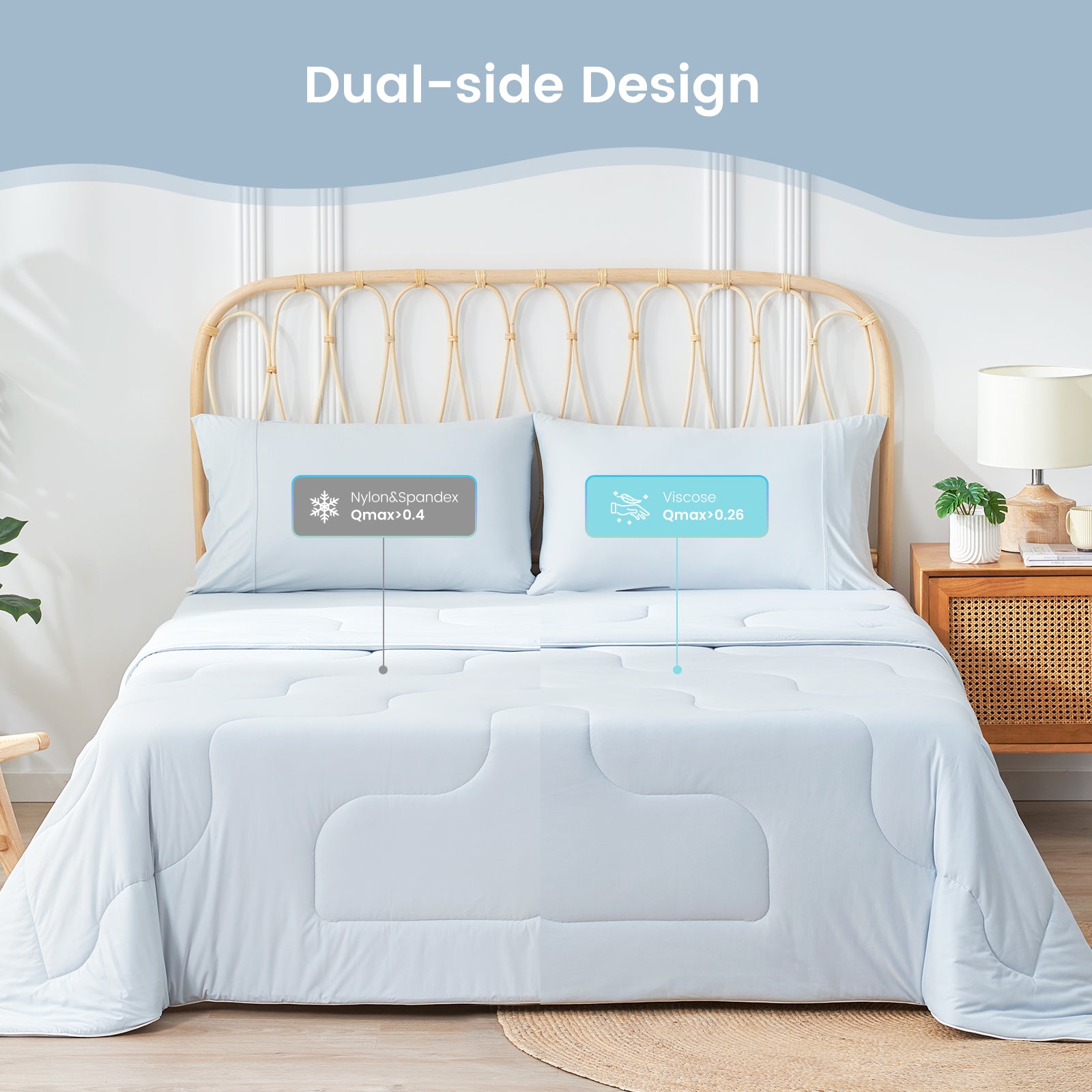 Cozy Bliss cooling comforter - Dual-side design with Nylon/Spandex and Viscose #color_Cool Blue