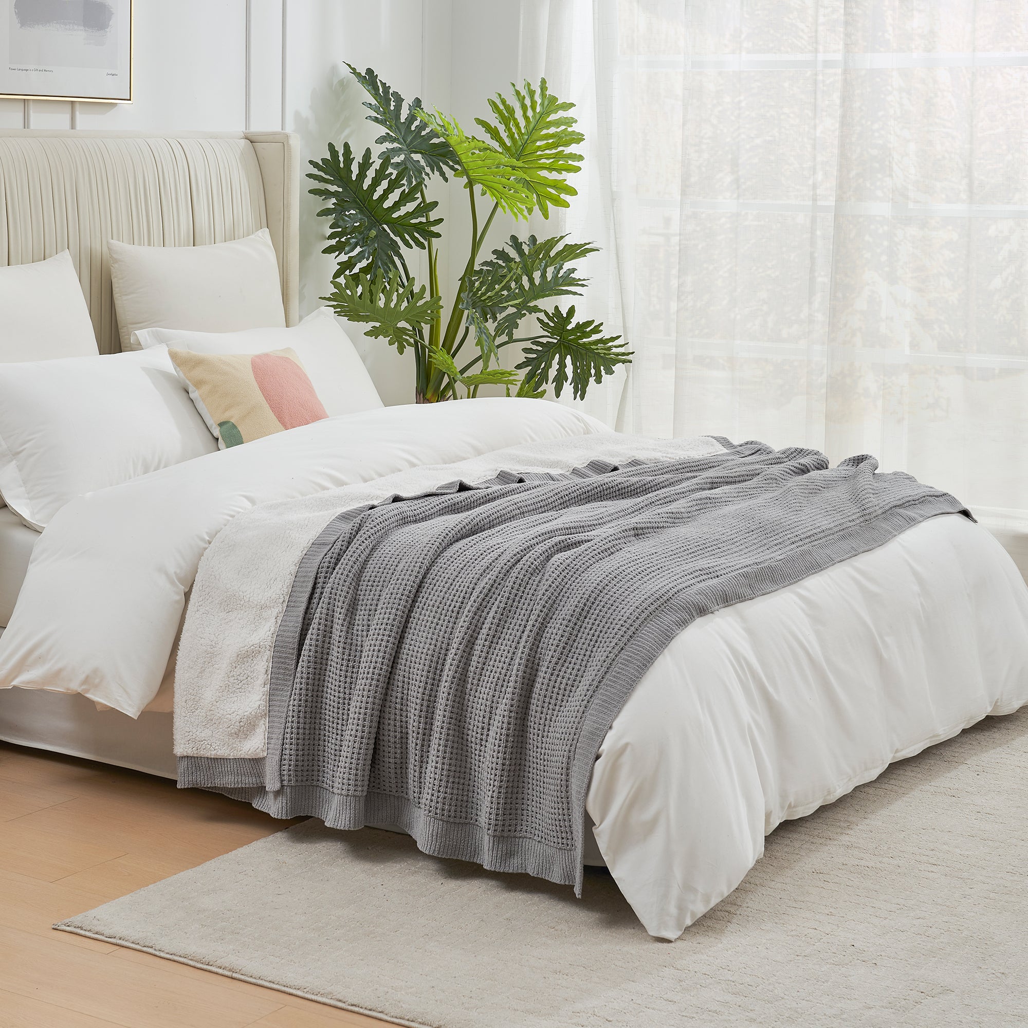 Reversible Waffle Chenille Sherpa Knit Throw Blanket