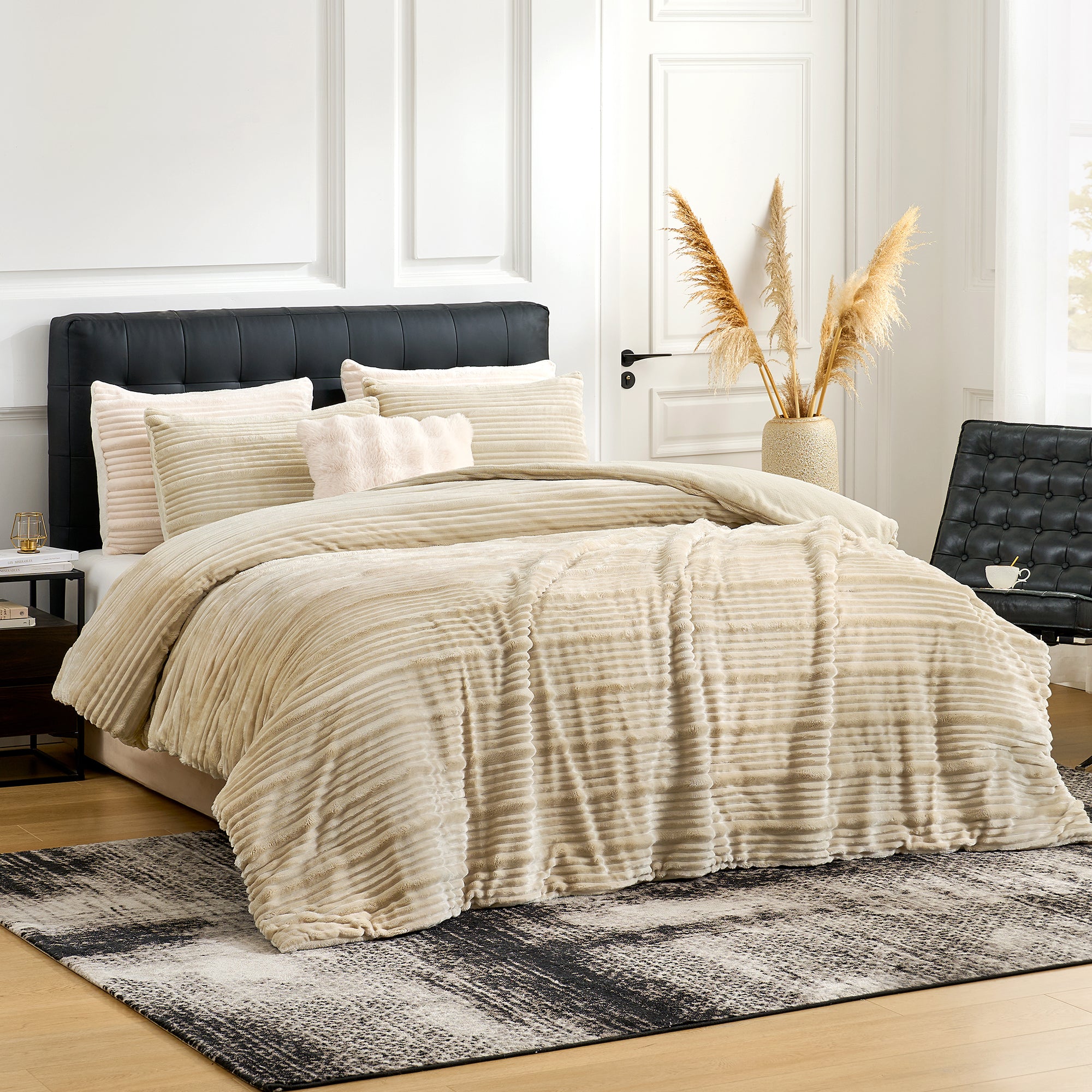 Winter Striped Flannel Fleece Comforter Set