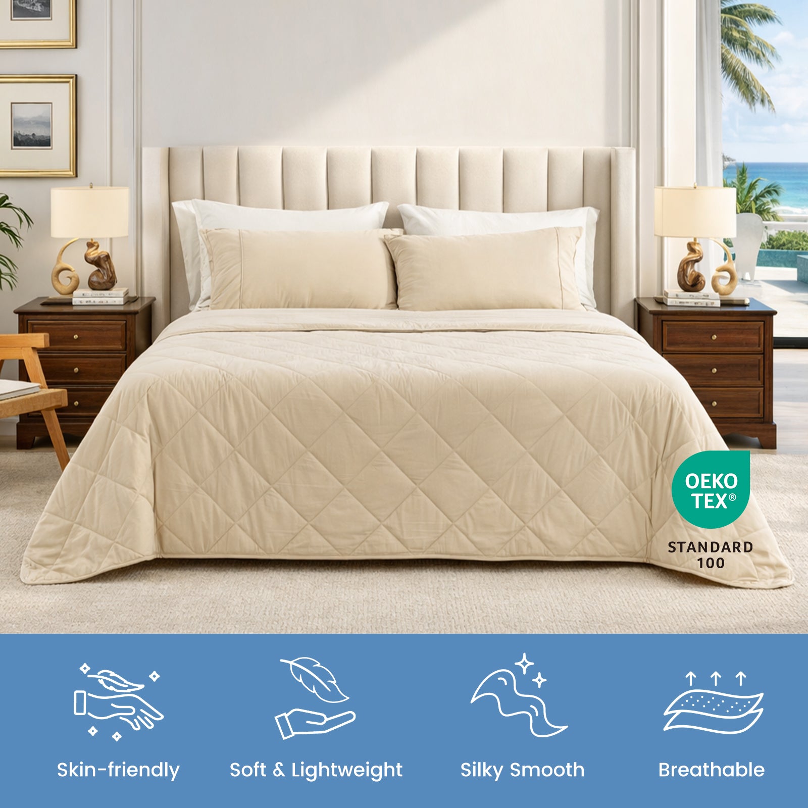 Khaki chill weave cooling blanket, breathable, soft and skin-friendly. #Color_Khaki