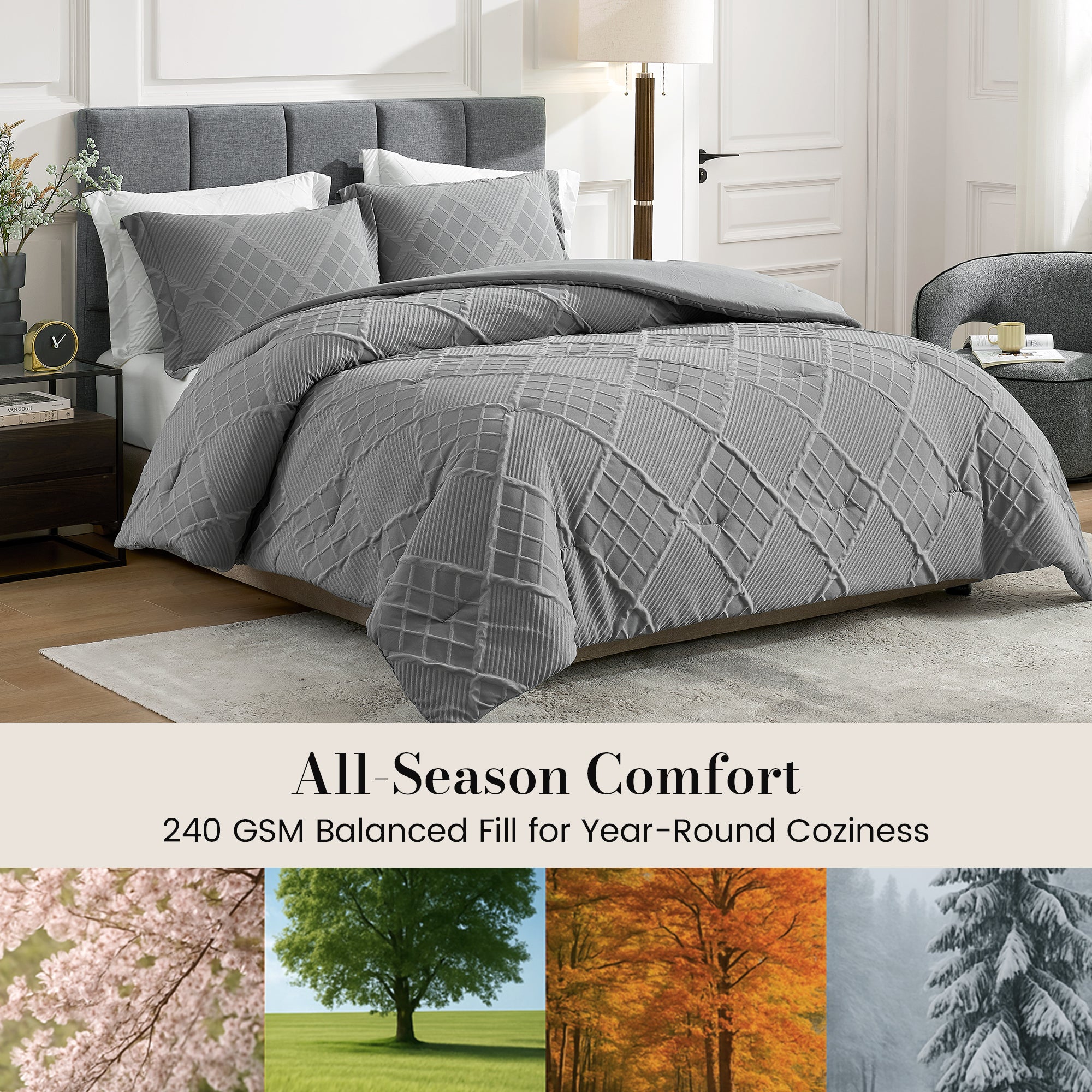 All-Season Jacquard Windowpane Comforter Set