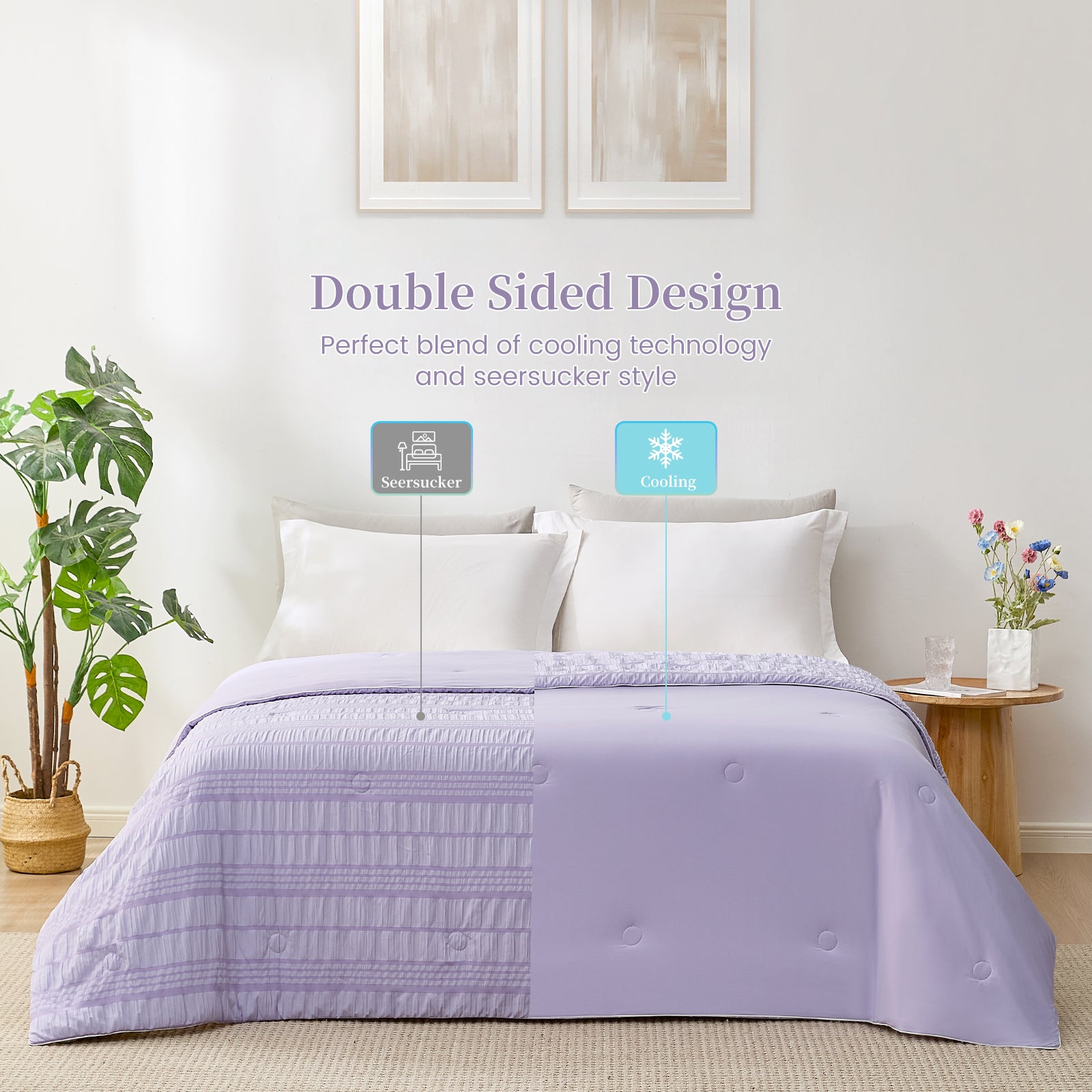 Lavender Cozy Bliss cooling comforter, seersucker design & cooling technology for cool, cozy sleep #color_Purple