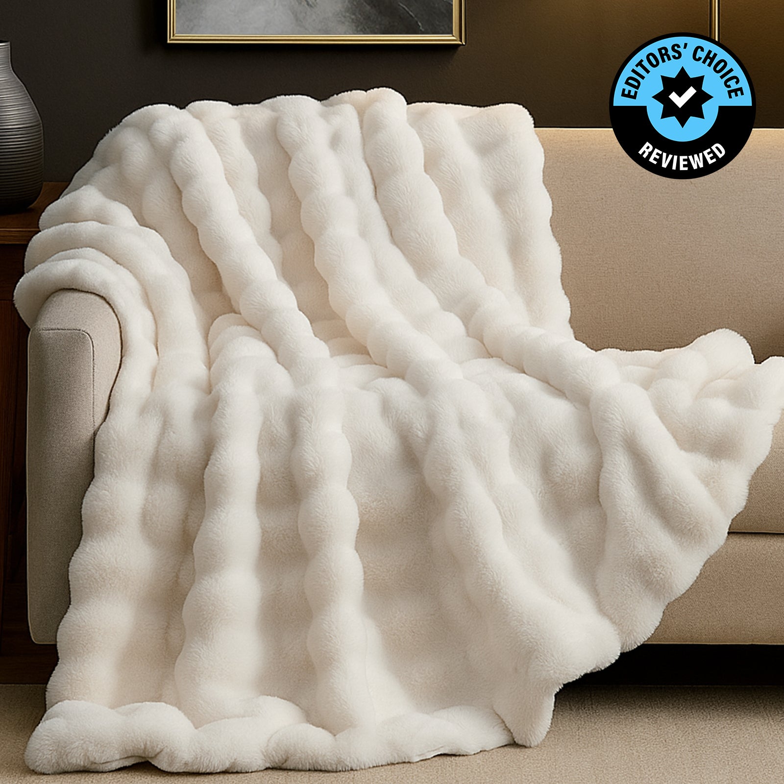 Luxurious Bubble Faux Fur Throw Blanket - Cream White