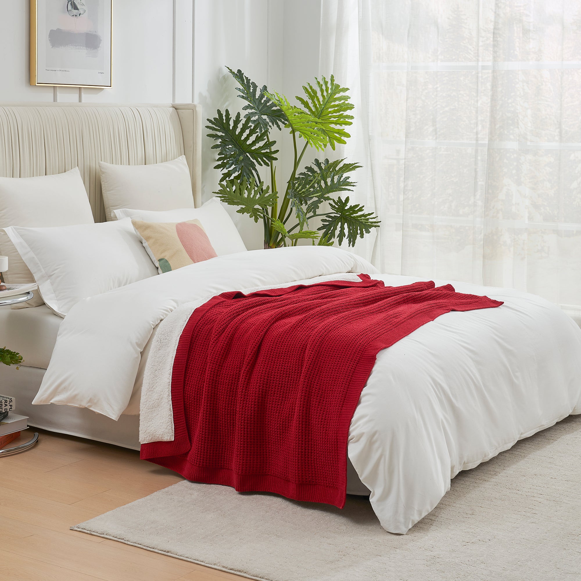 Cozy Bliss X Amélie Home Reversible Waffle Chenille Sherpa Knit Throw Blanket