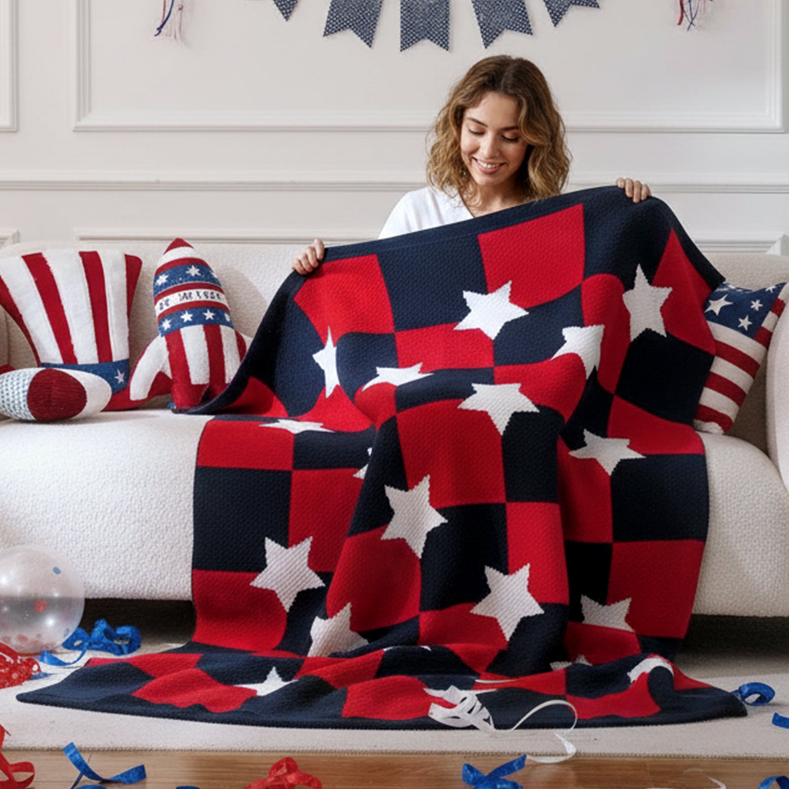 Independent Day Chenille Knit Throw Blanket