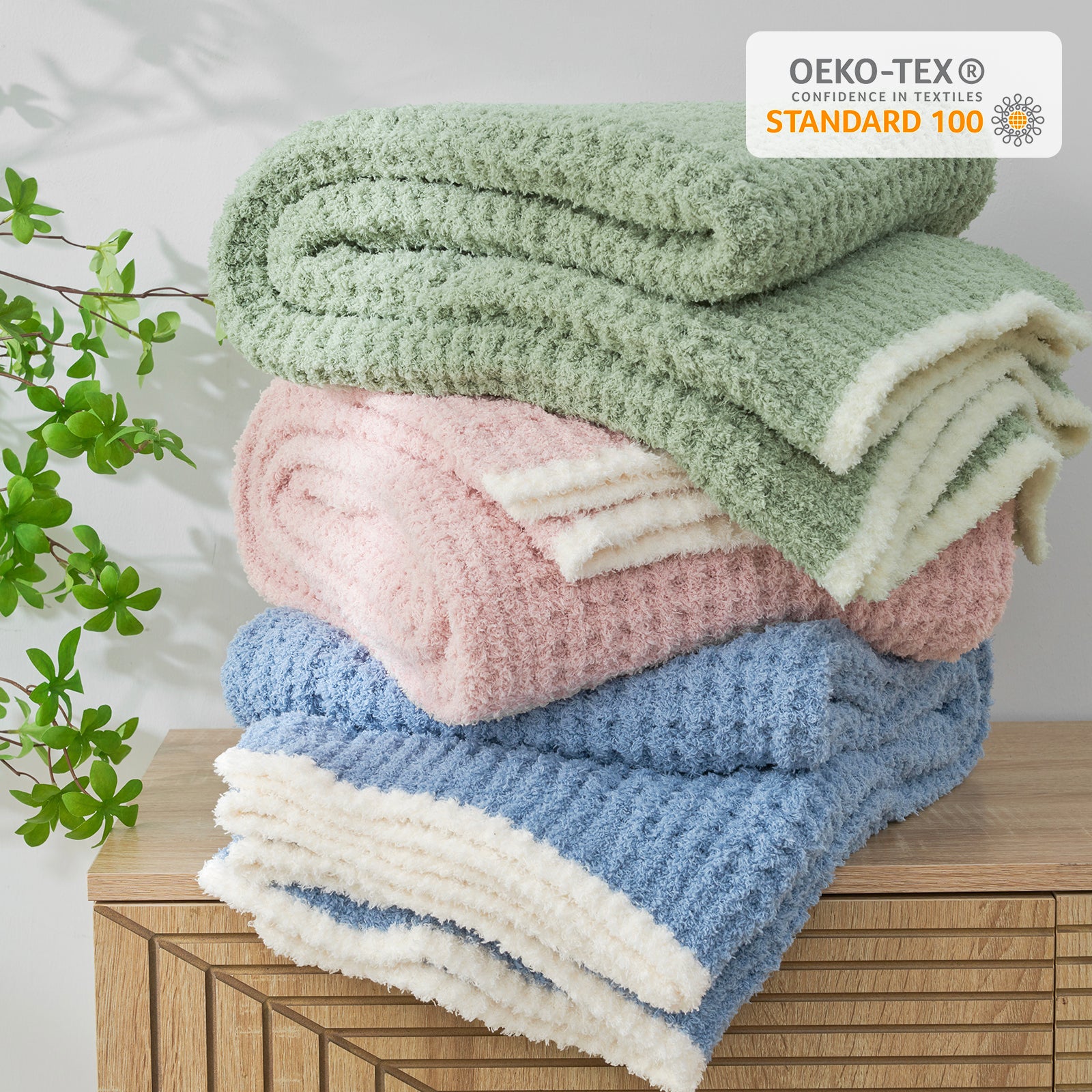 Cozy Bliss x SS Soft Waffle Feather Yarn Throw Blanket