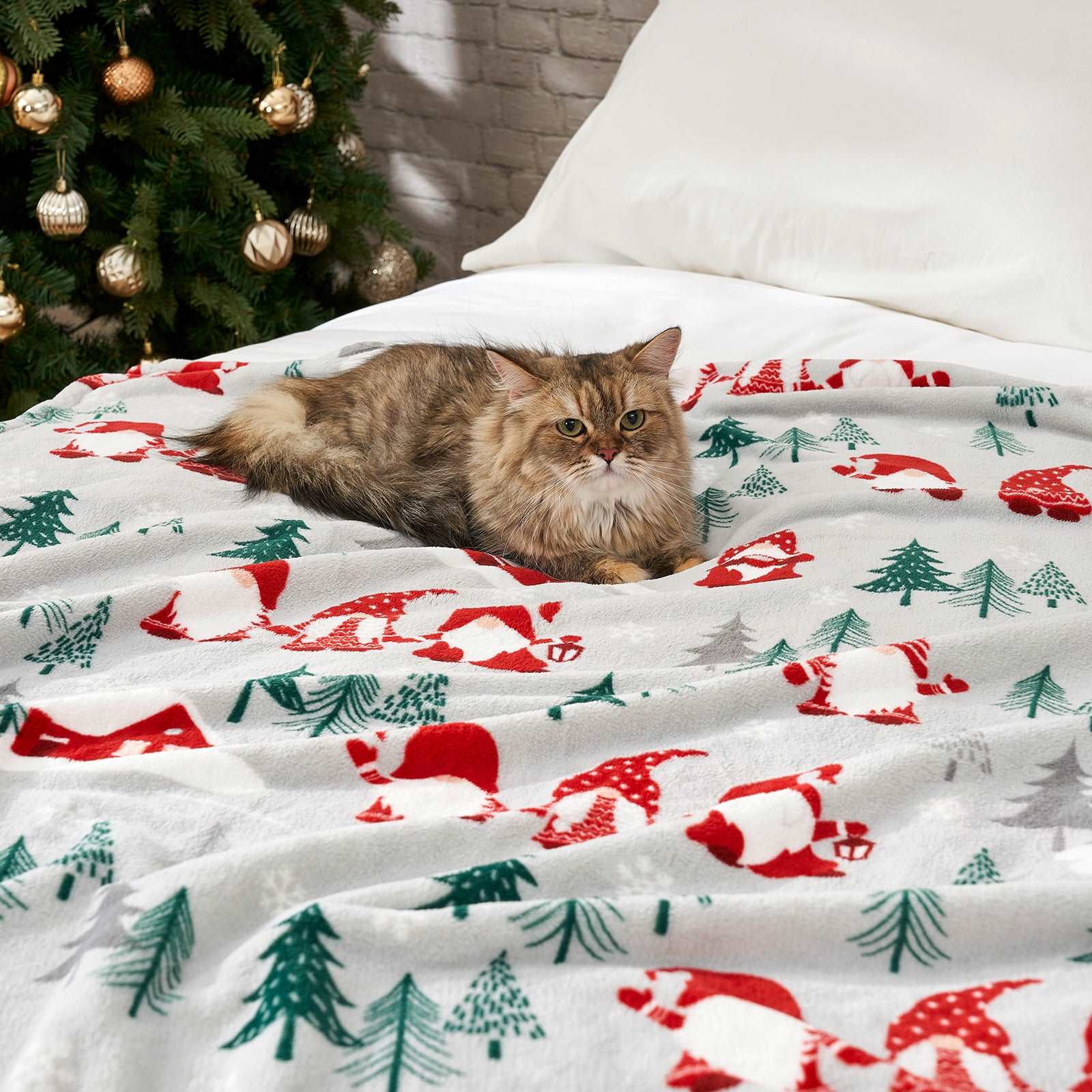 Cozy cat on Gnomes MilkyPlush blanket - Christmas decor, soft blanket #color_ Gnome Family