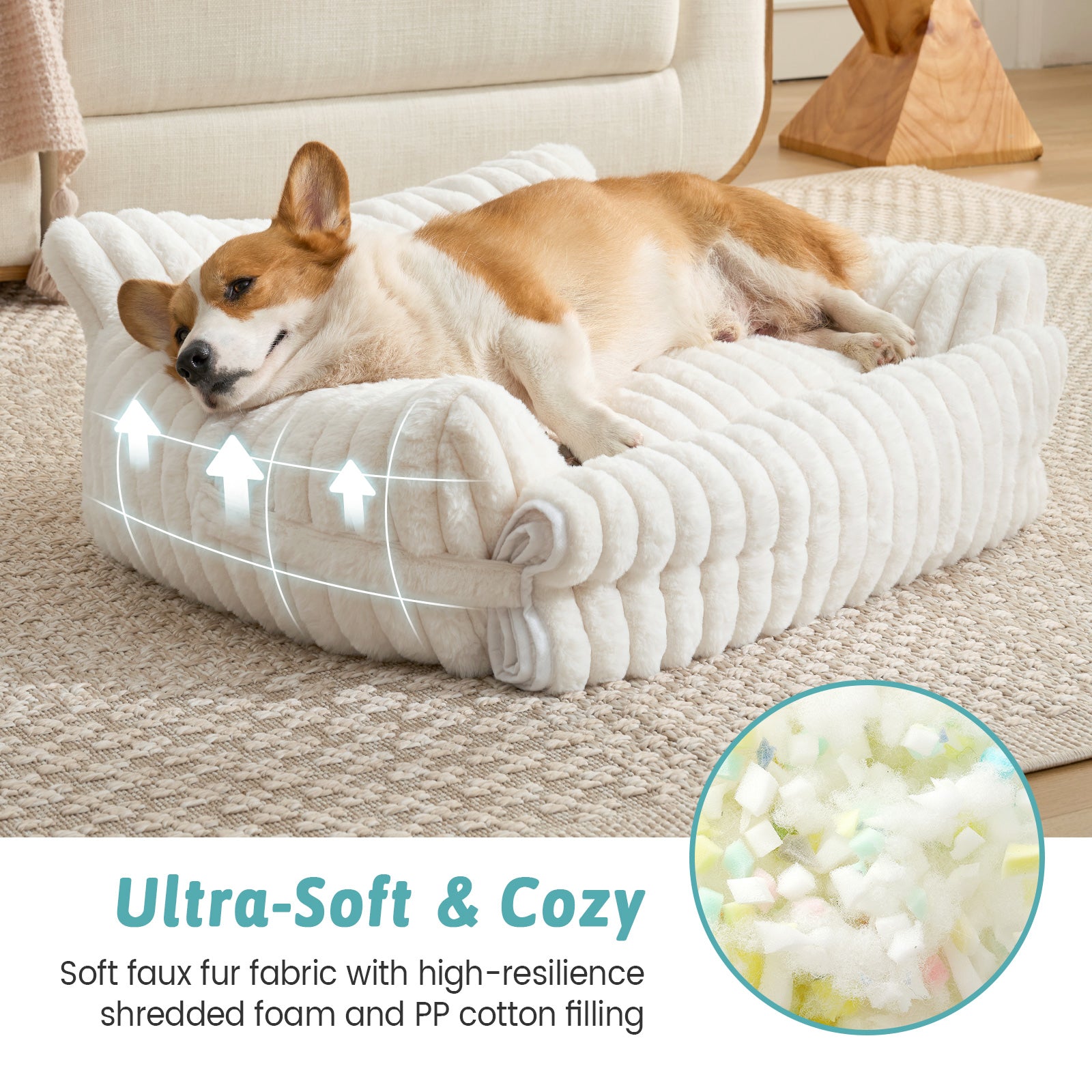 Cozy Bliss X CK Faux Fur Pet Couch Bed with Removable Cover