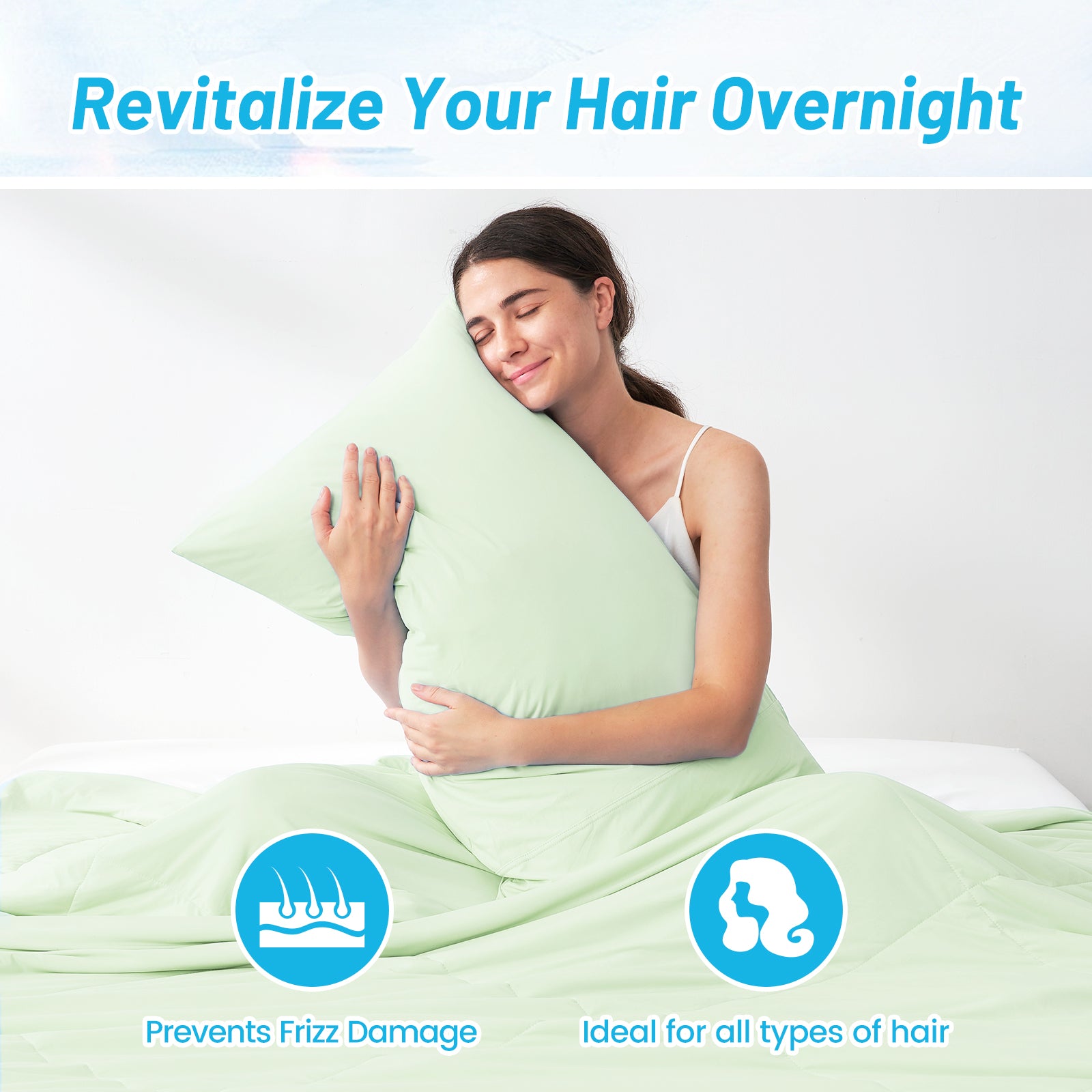 Cooling pillowcase with woman, Revitalize Hair Overnight, prevents frizz, ideal for all hair types #color_Green