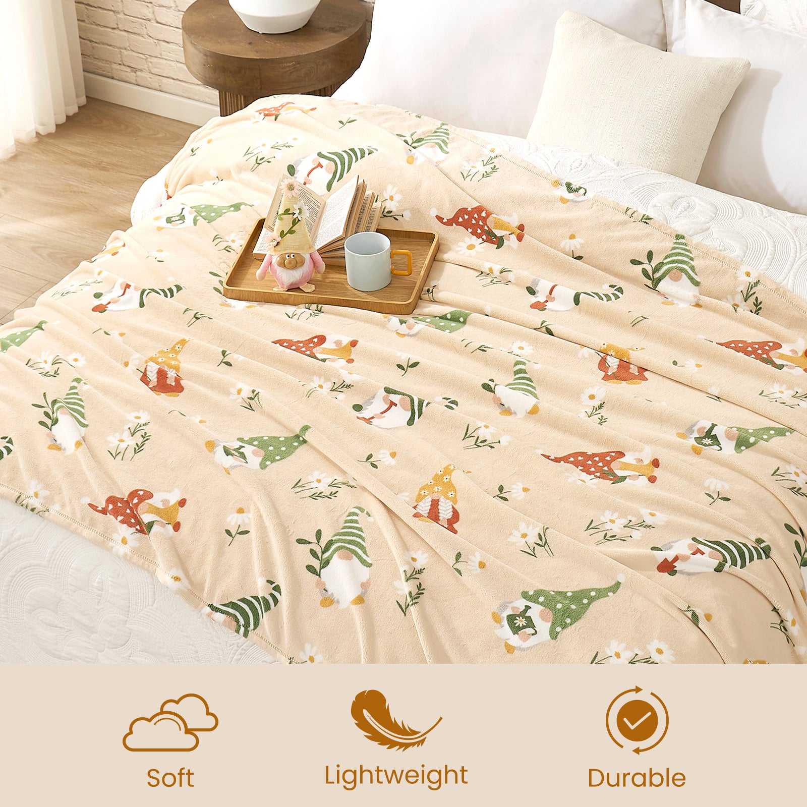 Spring Gnomes MilkyPlush Throw Blanket - Beige