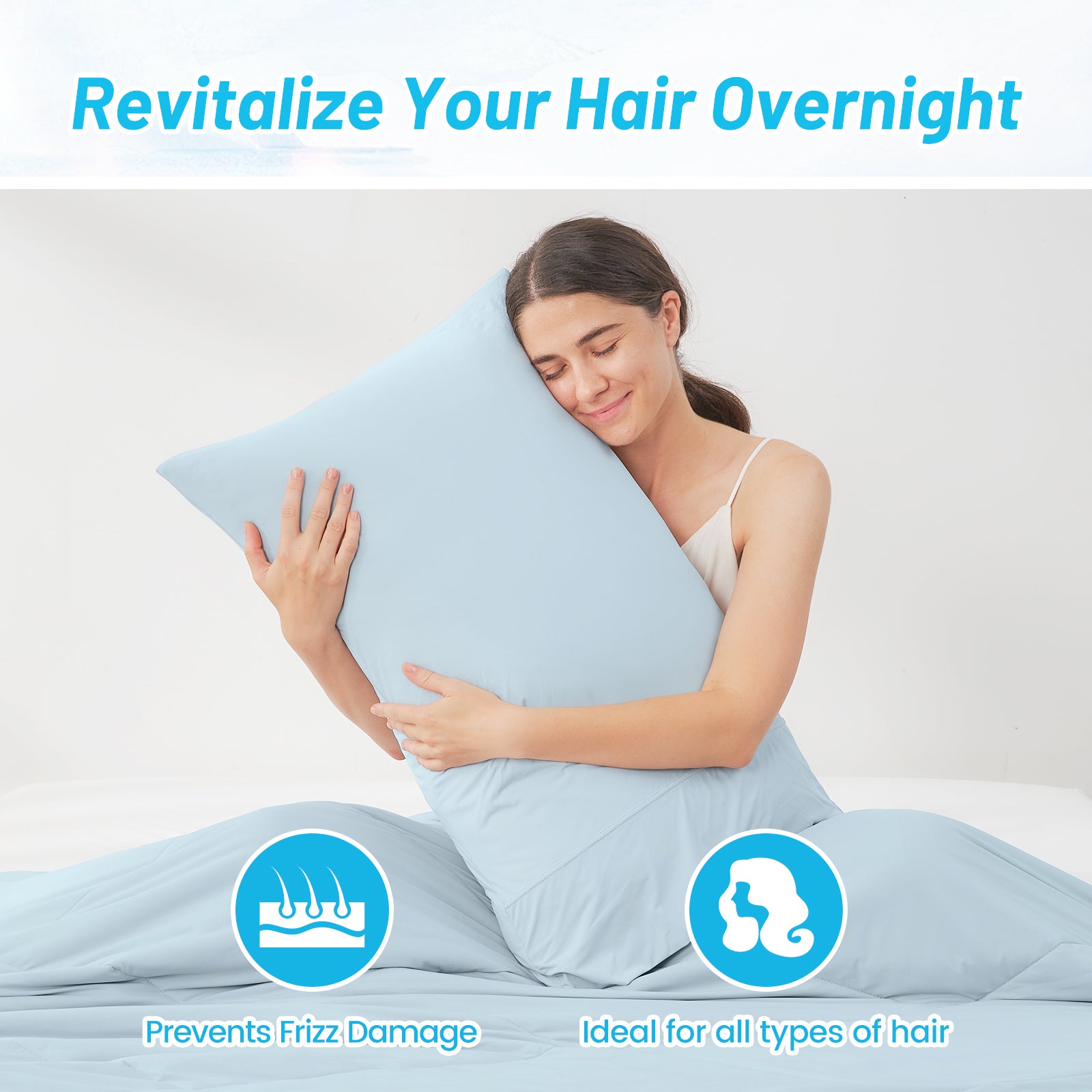 Light blue cooling pillowcase, ideal for healthy hair. Prevents frizz and is suitable for all hair types. #color_Blue