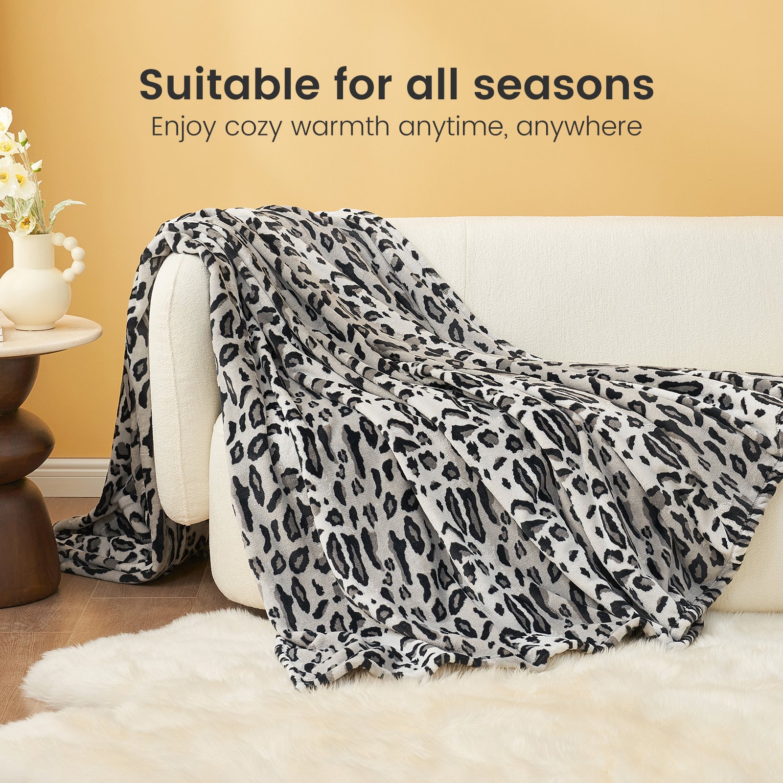 Leopard print blanket on a white sofa, suitable for all seasons, for cozy warmth. #color_Silvery Leopard