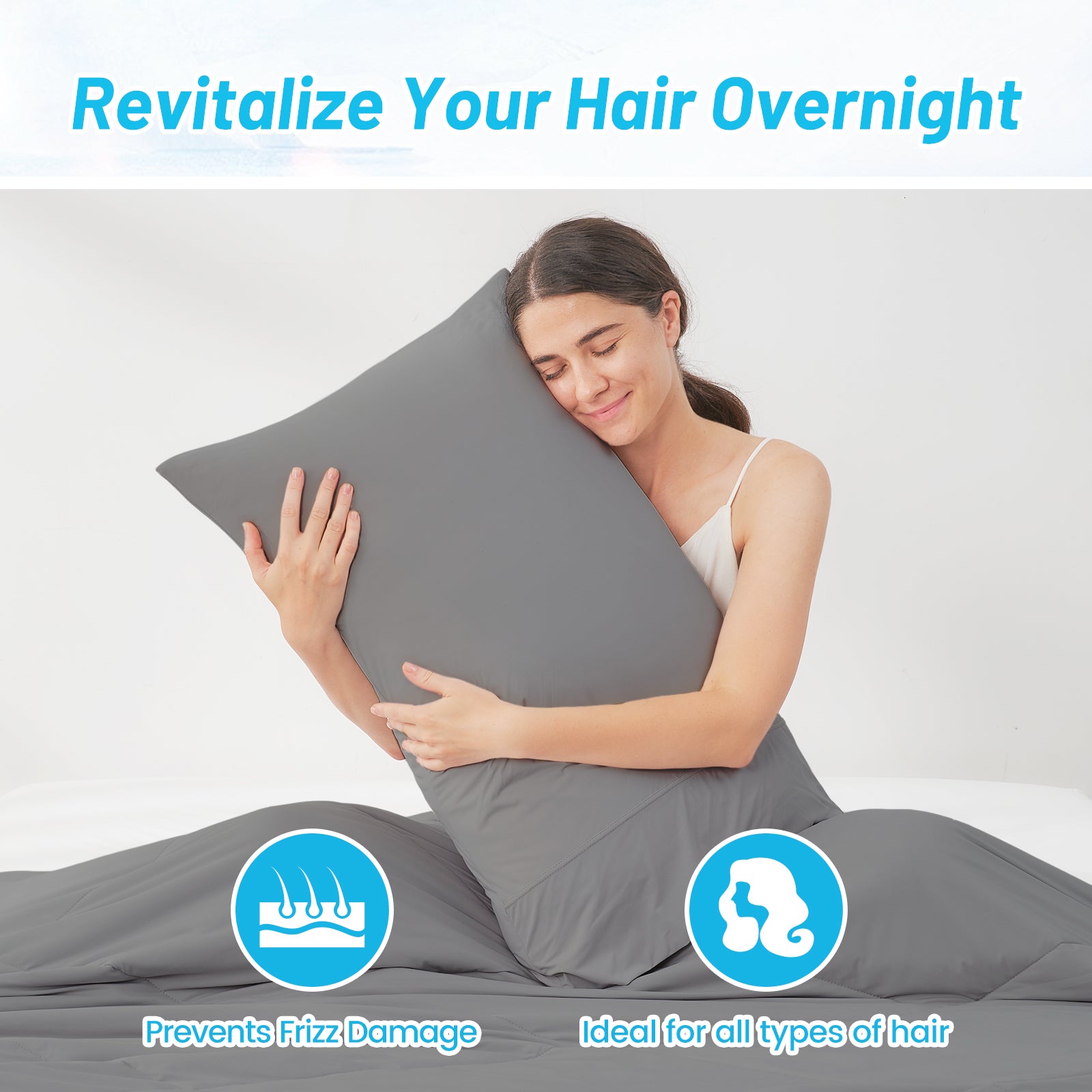 Cooling pillowcase in gray, promotes healthy hair overnight, prevents frizz, for comfortable sleep #color_Dark Grey