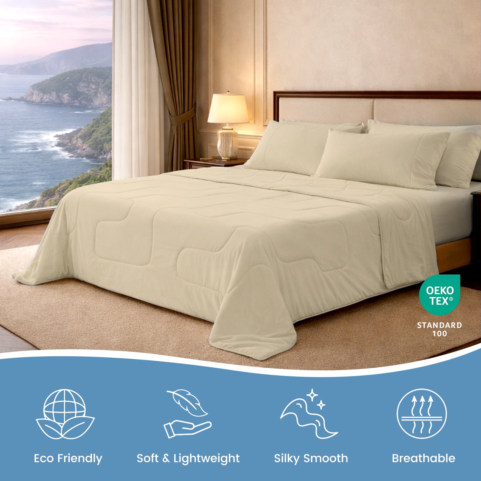 Cozy Bliss Sorona® Natural Fiber Ultra Breathable Cooling Comforter in khaki.#Color_Khaki