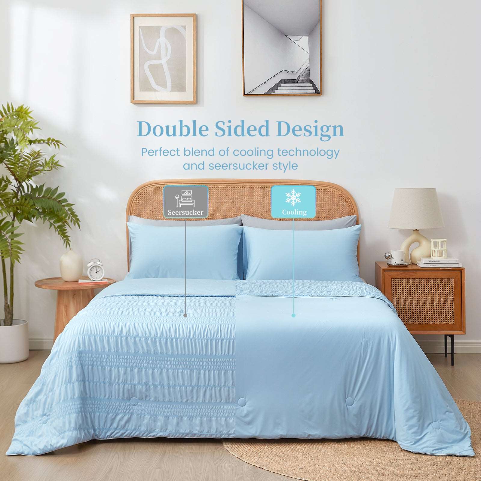 Cozy Bliss Seersucker Cooling Comforter - Double Sided Design #color_Blue