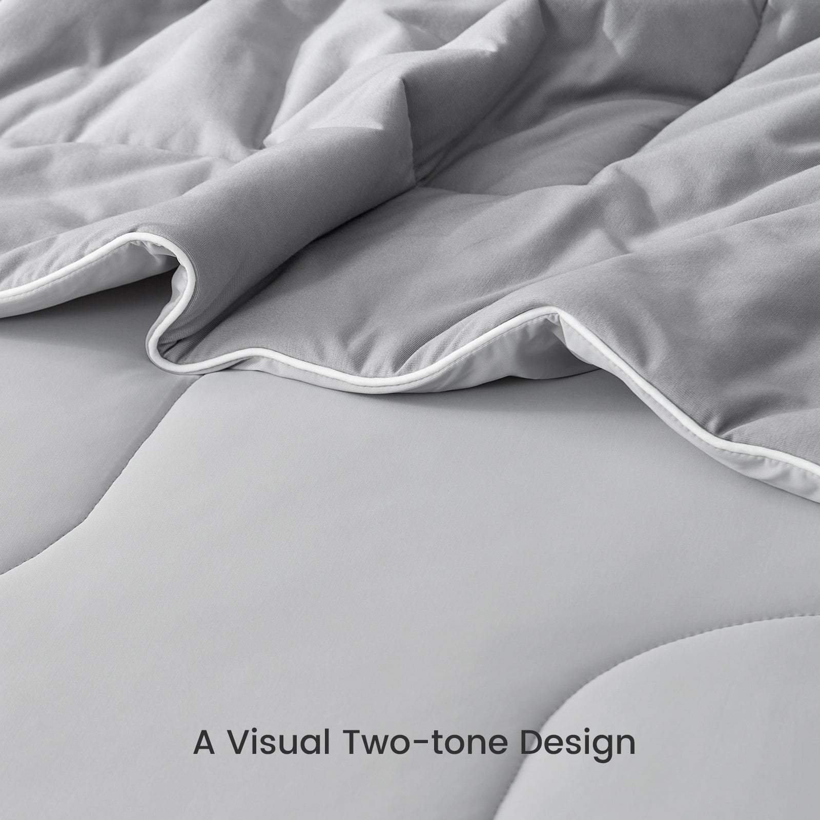 Cozy Bliss two-tone gray cooling comforter, breathable bedding, visual design #color_Cool Grey