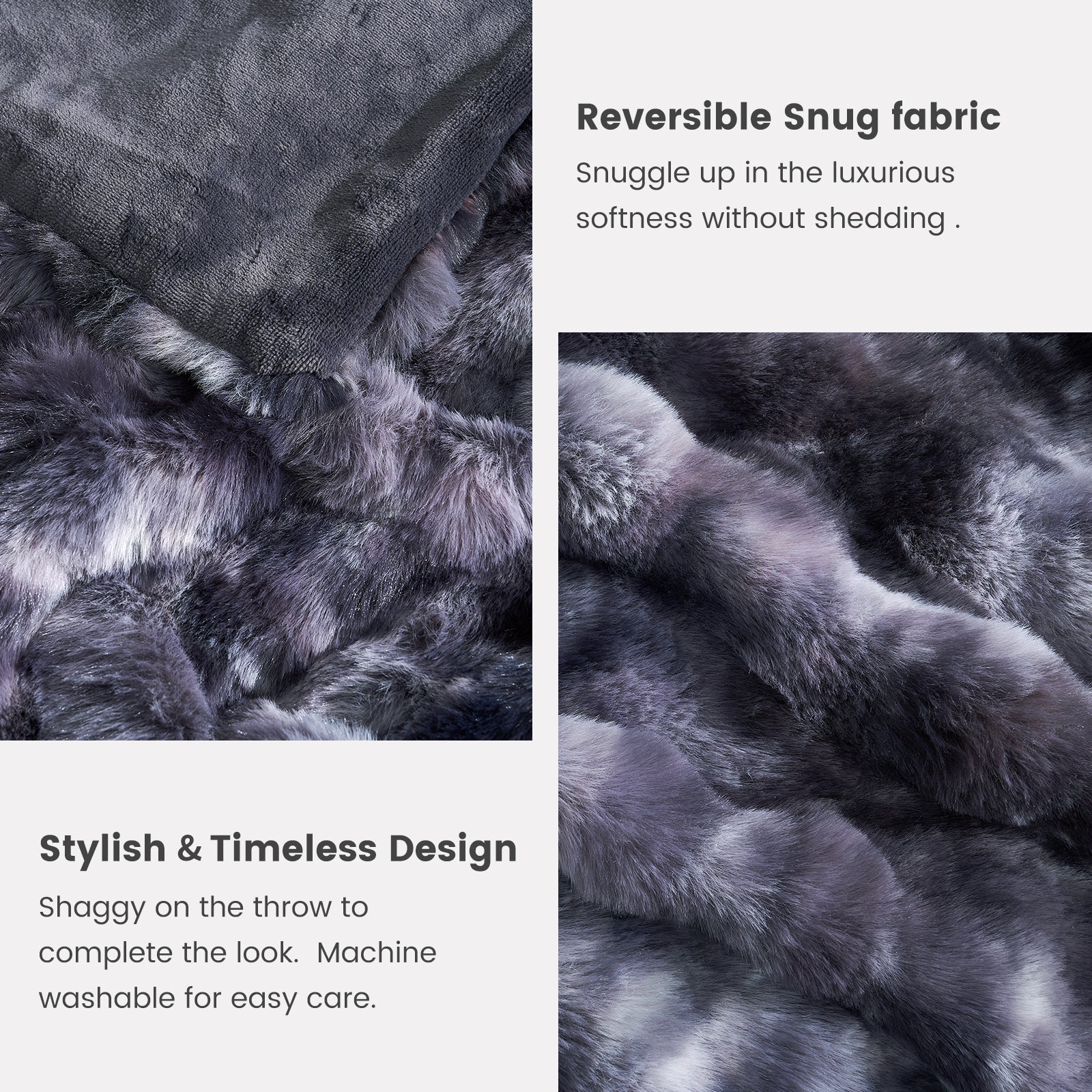 Cozy Bliss faux fur blanket in gray, reversible snug fabric for luxurious softness, machine washable #color_Tie-dye Black