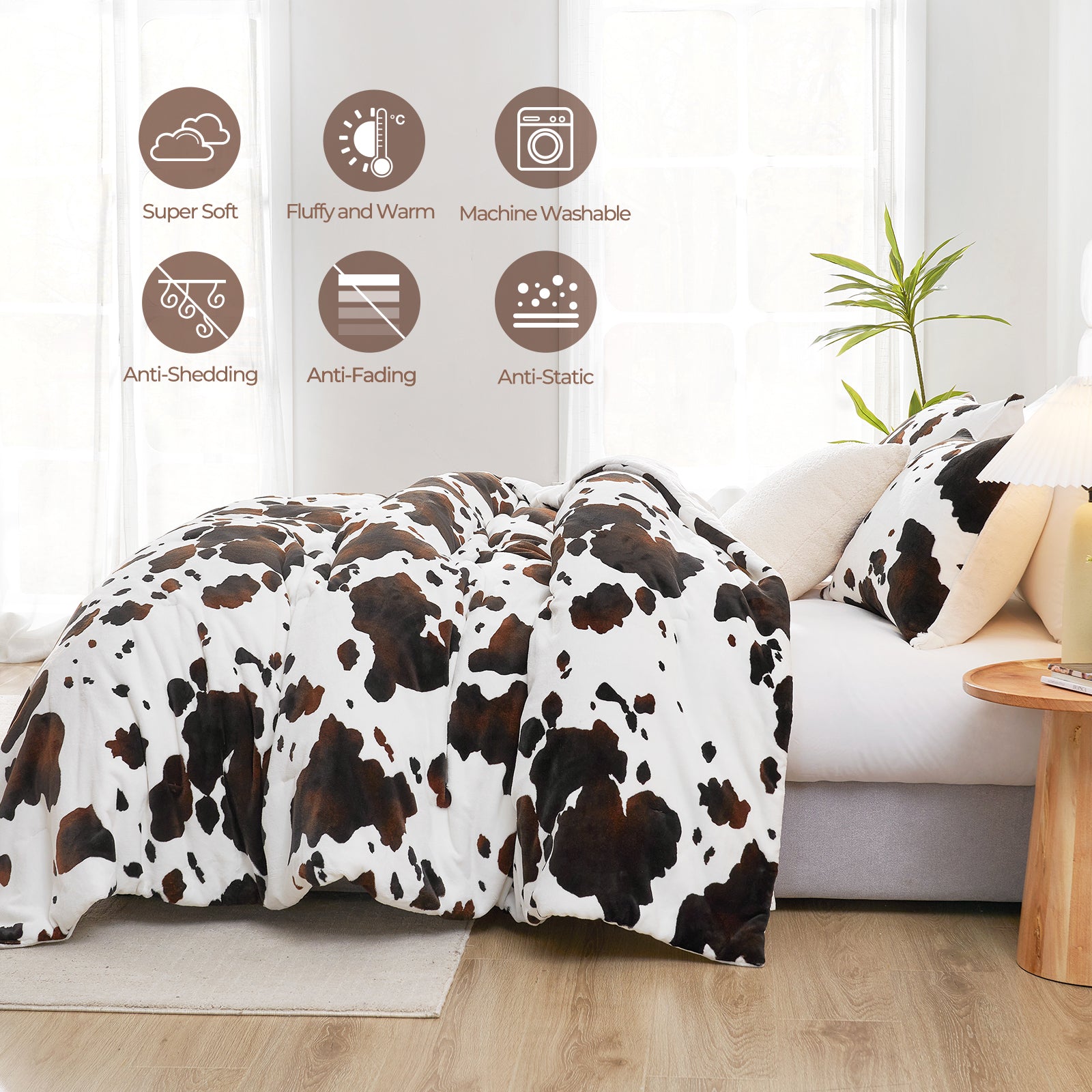 Cow Print Fluffy Comforter Set 1 Comforter + 2 Shams (60% off)