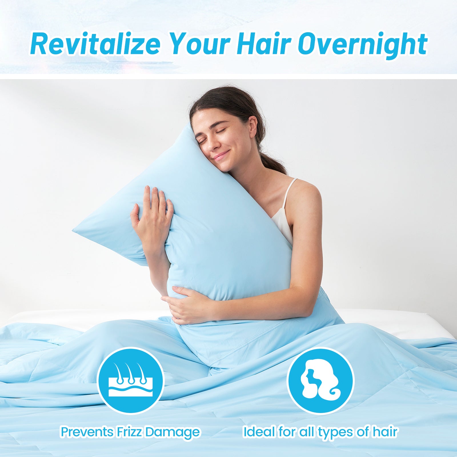 Cooling pillowcase for hair care: anti-frizz, all hair types #color_Sky Blue