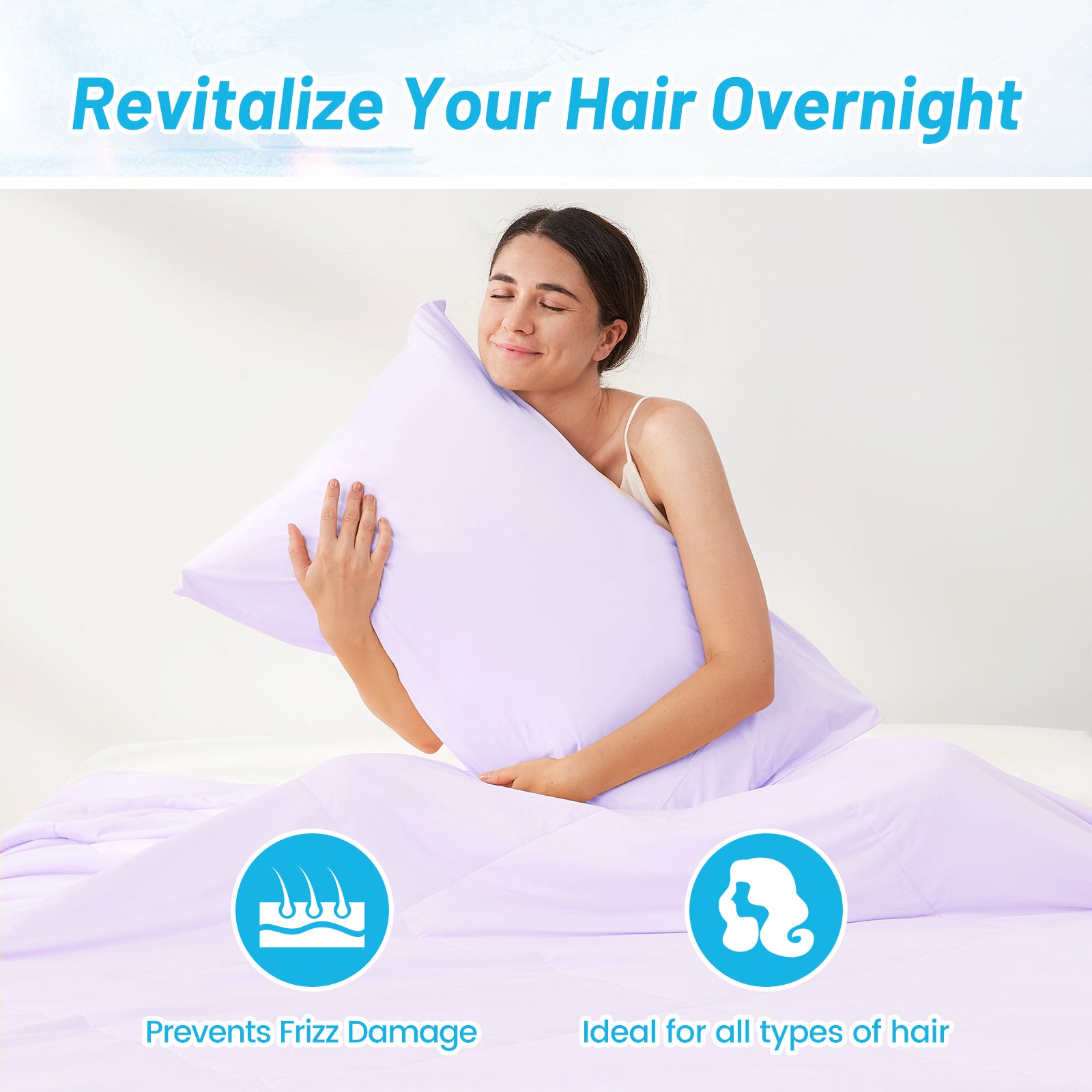 Cooling pillowcase, revitalizing hair overnight, prevents frizz, ideal for all hair types, purple #color_Purple