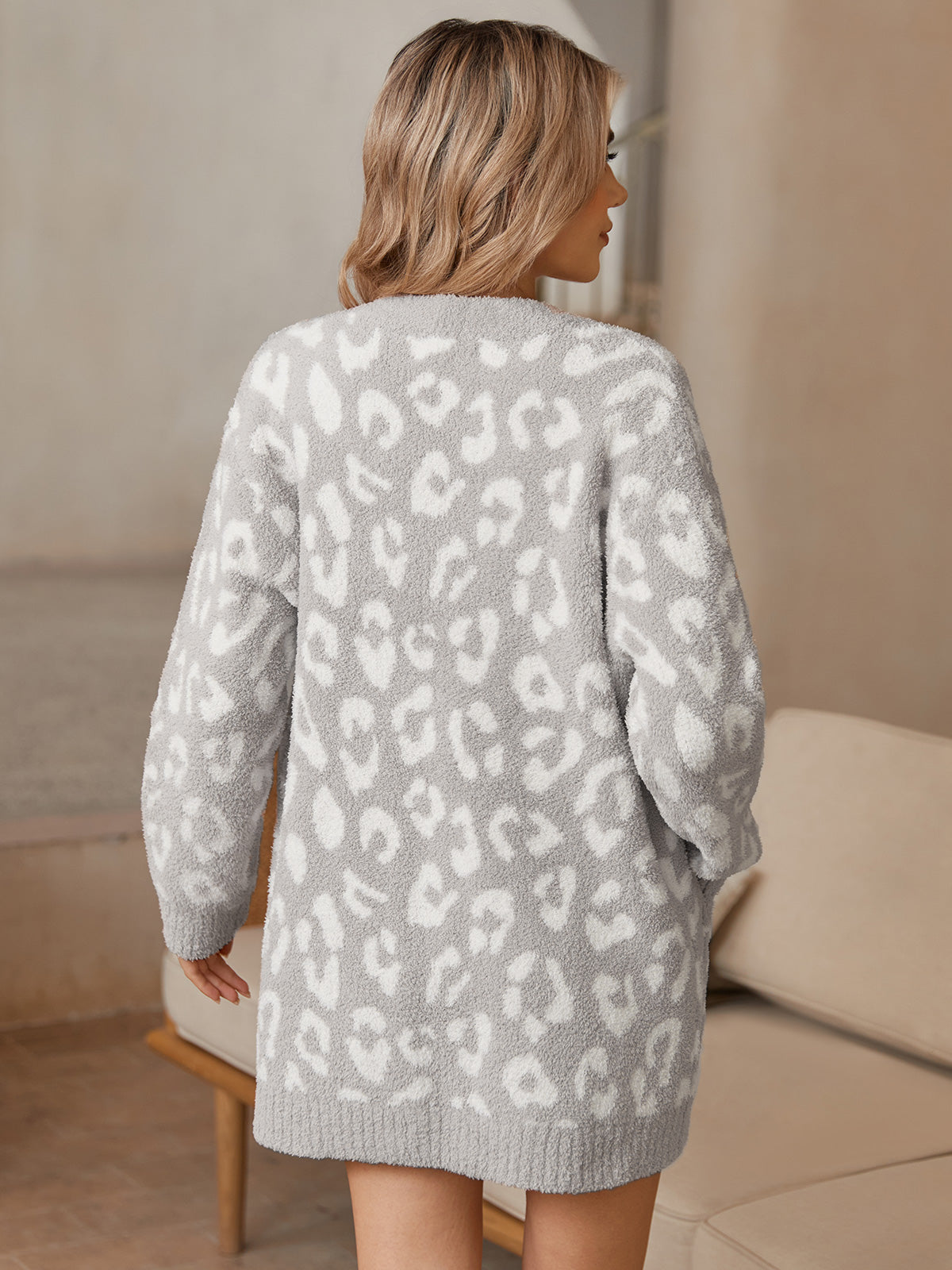 Cozy Bliss x SS Women Cardigan Sweaters with Pocket - Leopard