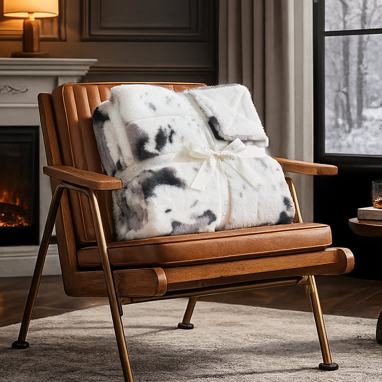 Cow Print Faux Fur Throw Blanket