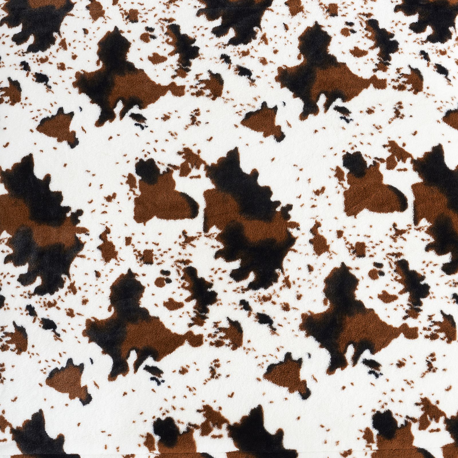 Cow print faux fur blanket, luxurious bedding with brown, black and white cow pattern, cozy and soft. #color_Black/Brown