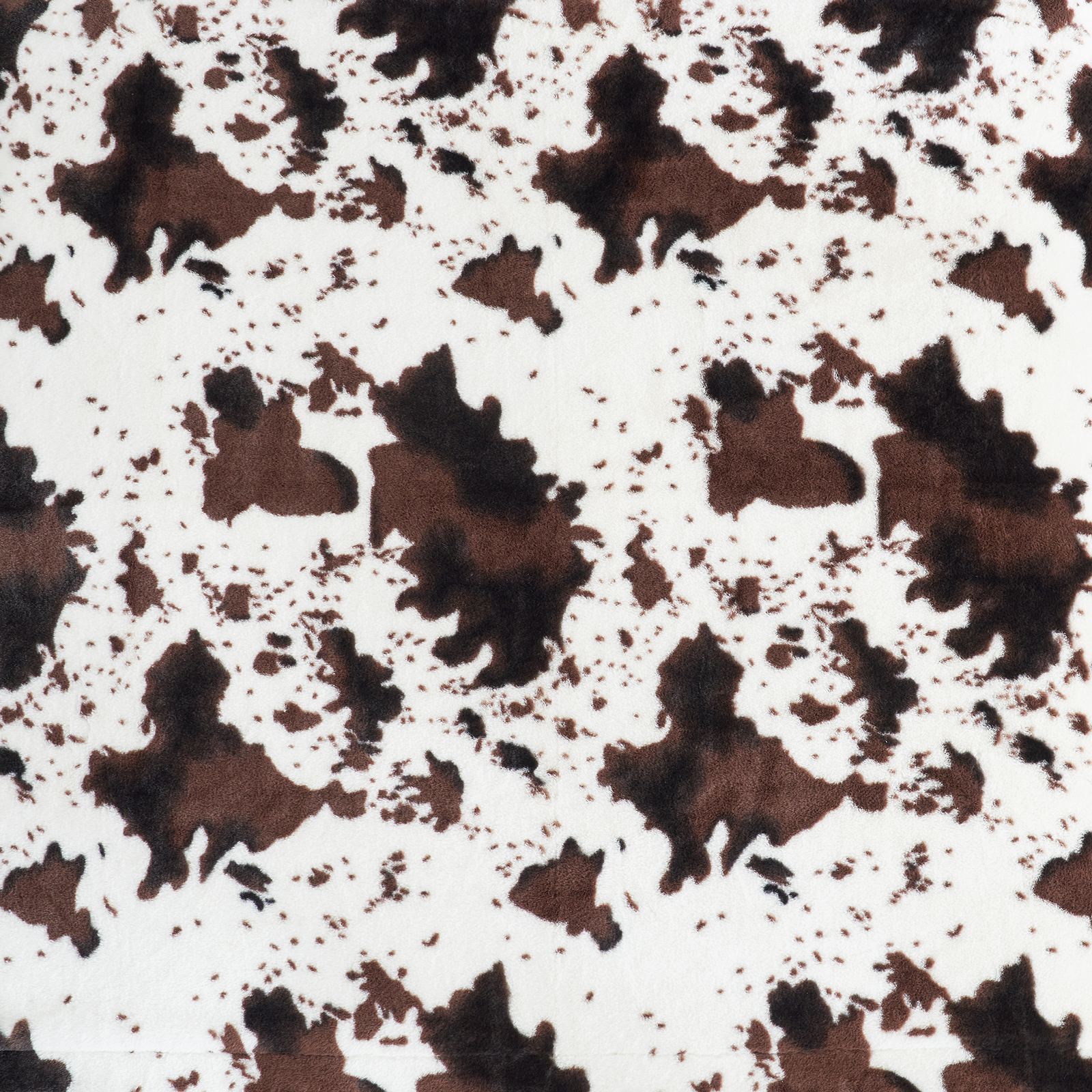 Cow print faux fur blanket closeup. Soft, cozy, luxurious home decor in black and brown. #color_Black/Coffee
