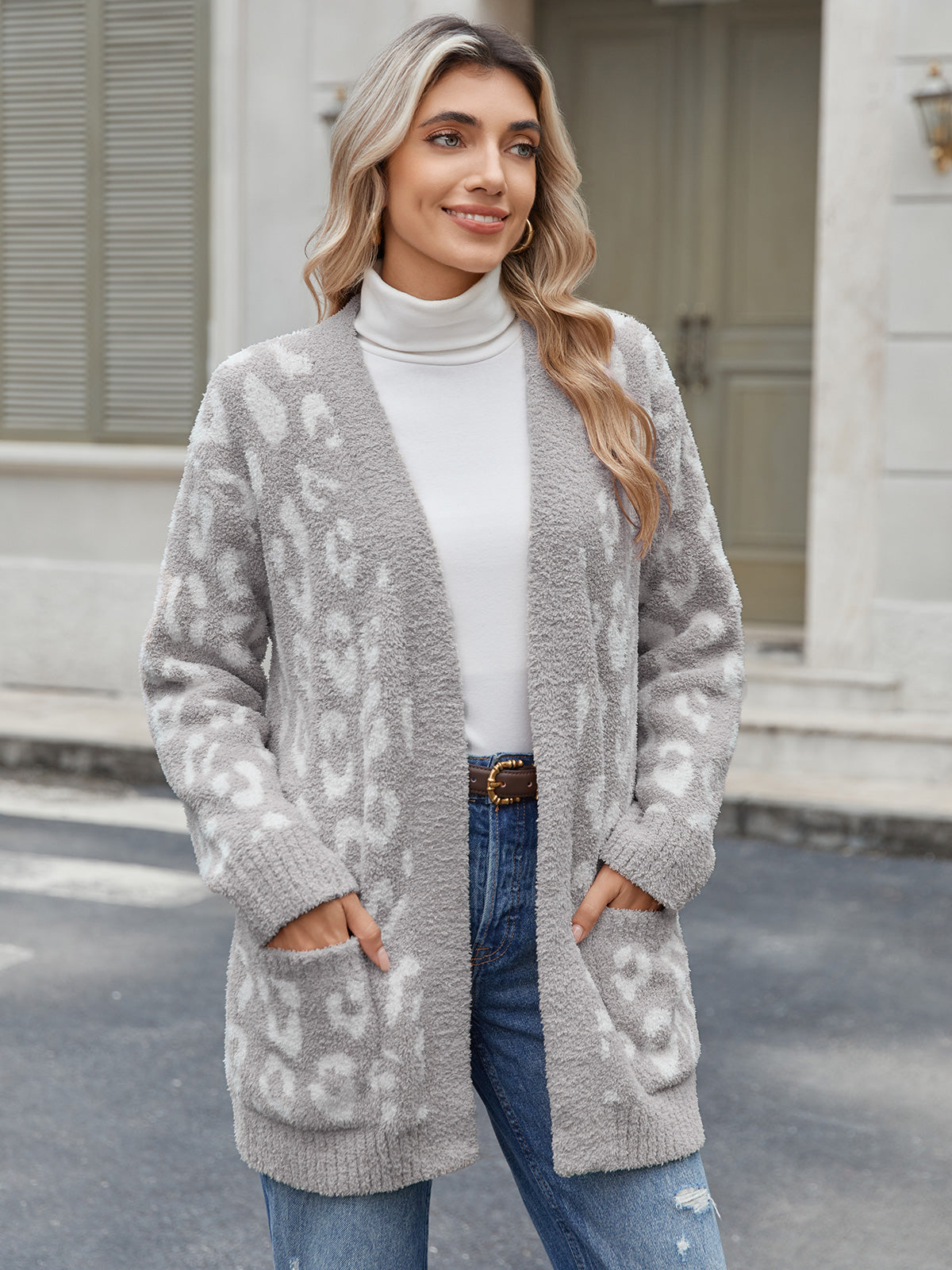Cozy Bliss x SS Women Cardigan Sweaters with Pocket - Leopard