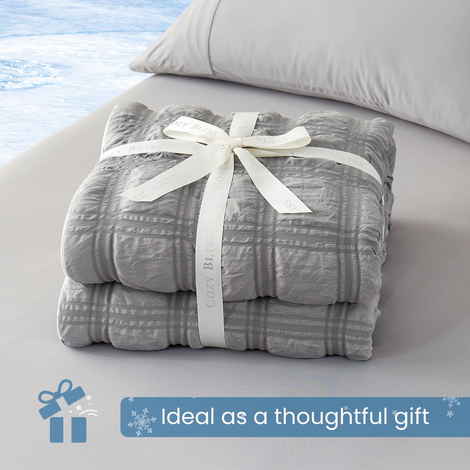 Cozy Bliss dark grey cooling blanket gift wrapped for special occasions, soft and cozy present idea.#color_Dark Grey