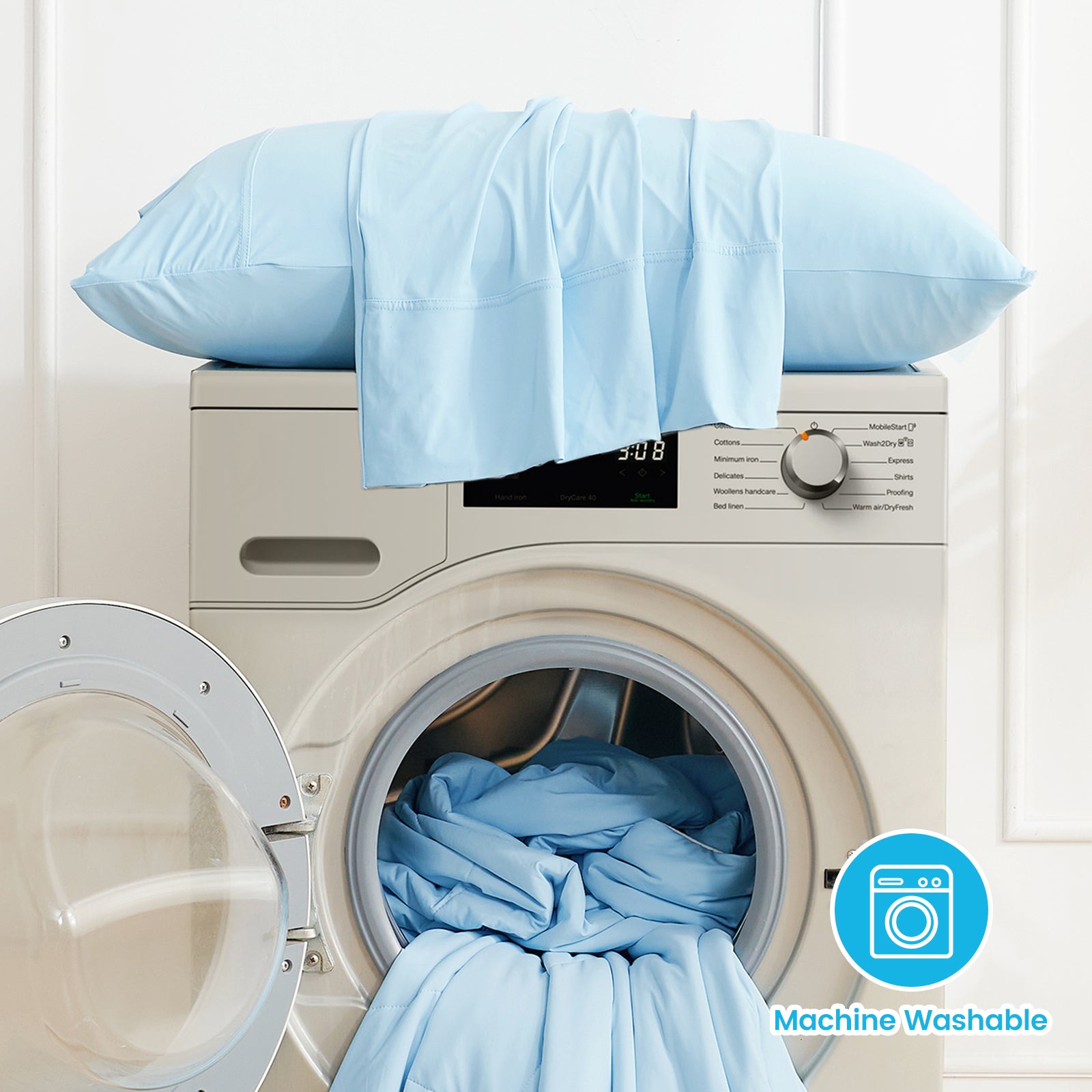 Machine washable cooling pillowcase set, easy care #color_Sky Blue