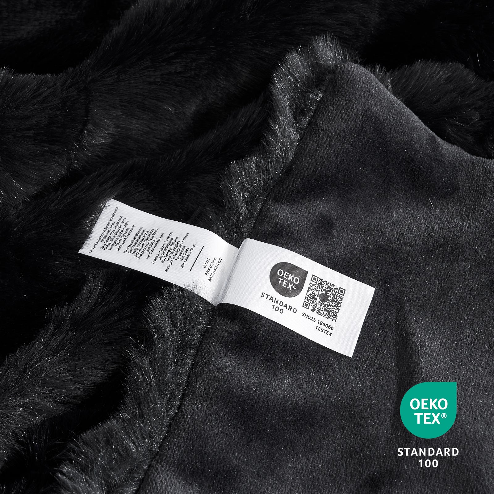 Cozy Bliss black bubble faux fur blanket with OEKO-TEX Standard 100 certification, safe and cozy bedding #color_Black